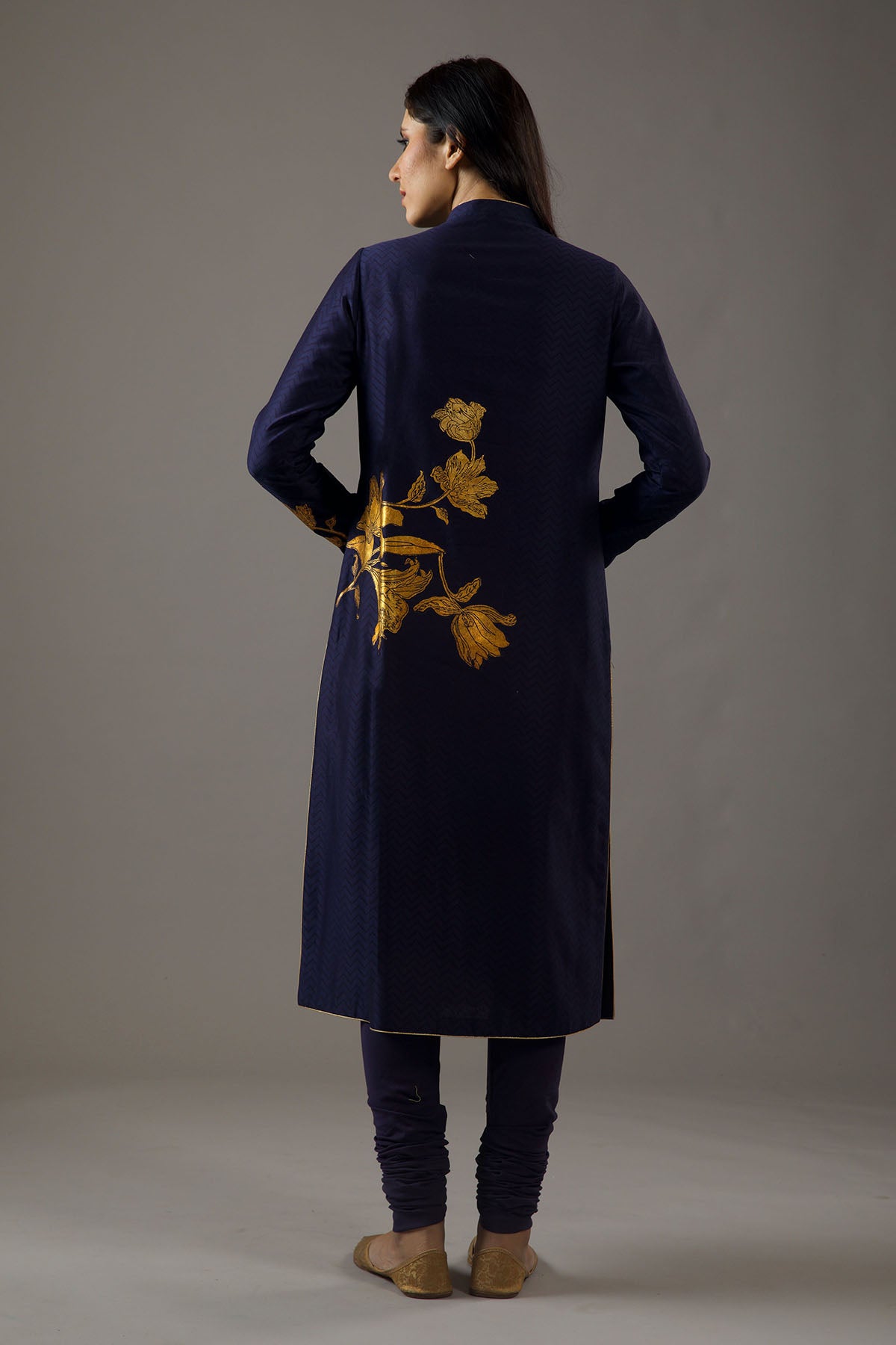 Chanderi Sillk Gold Foil Kurta Set