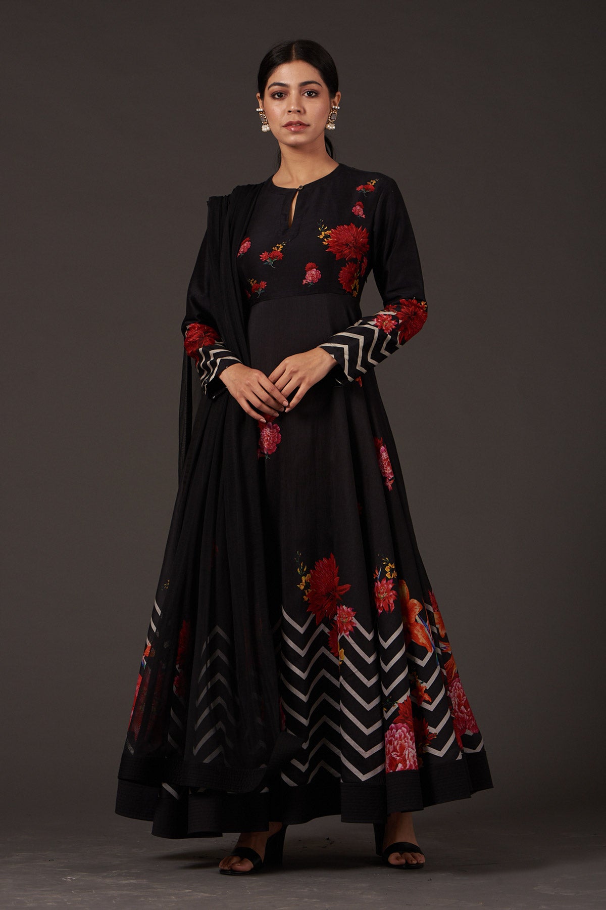 Digital Pinted Anarkali Paired Up With Churidar And Dupatta
