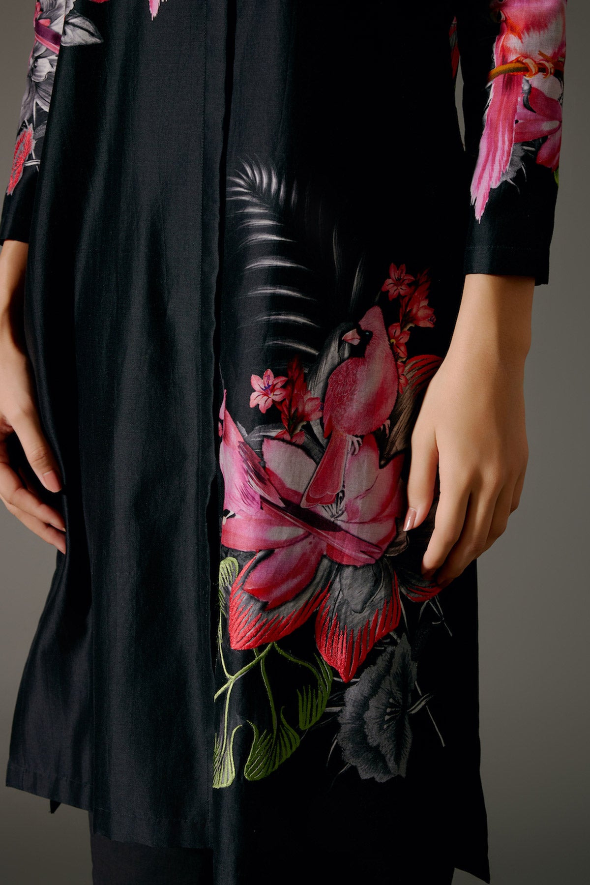 Black Chanderi Kurta Set With Embroidery & Volie Pant