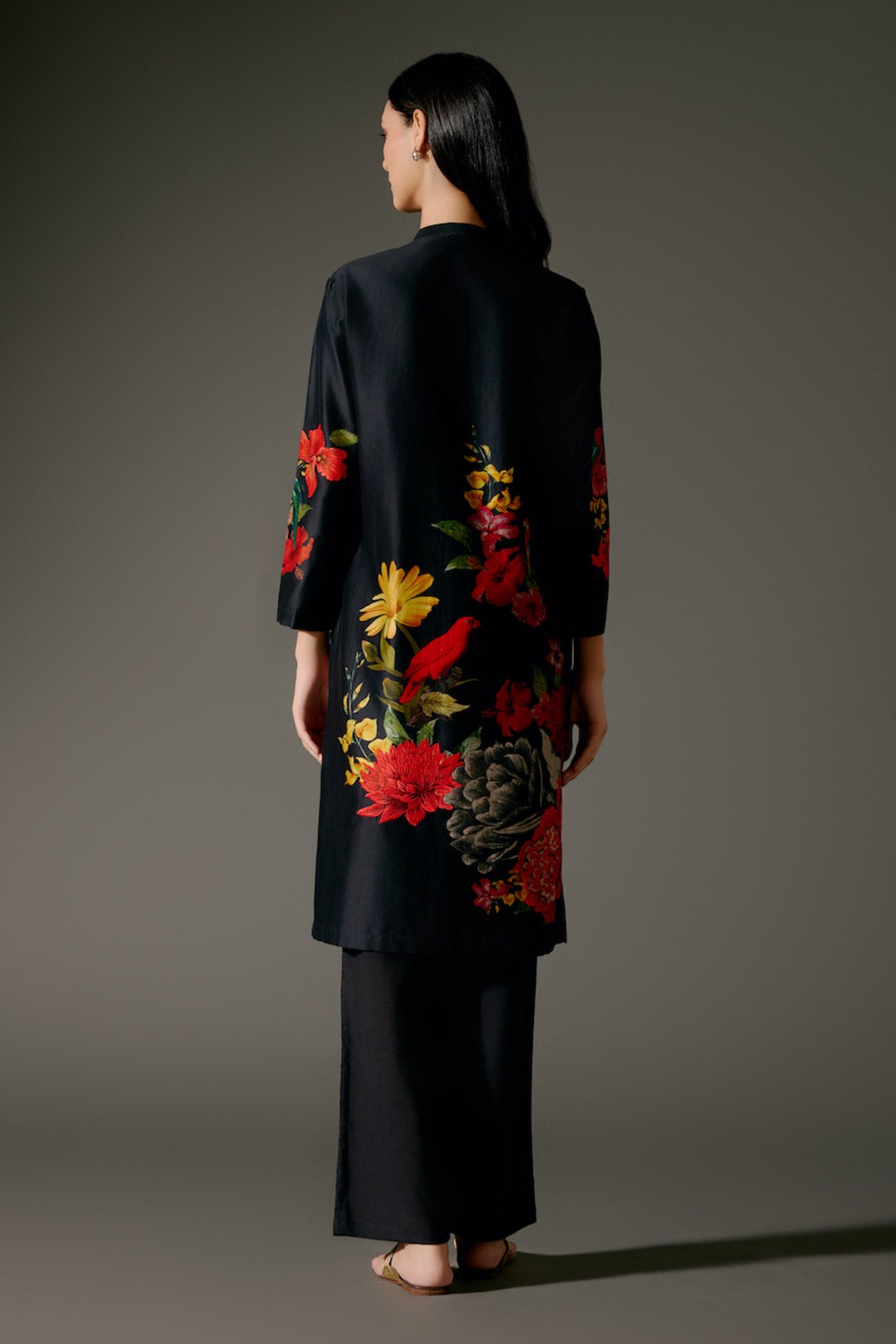 Black Chanderi Kurta Set With Embroidery & Volie Pant