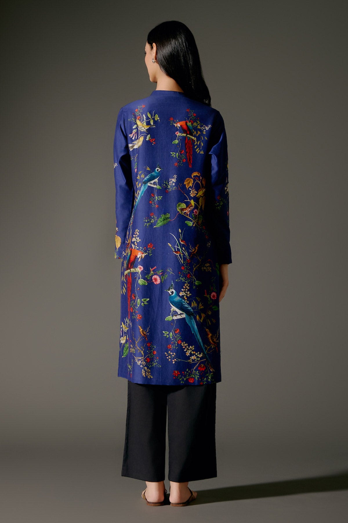 Indigo Chanderi Kurta Set With Digital Print & Embroidery & Volie Pant