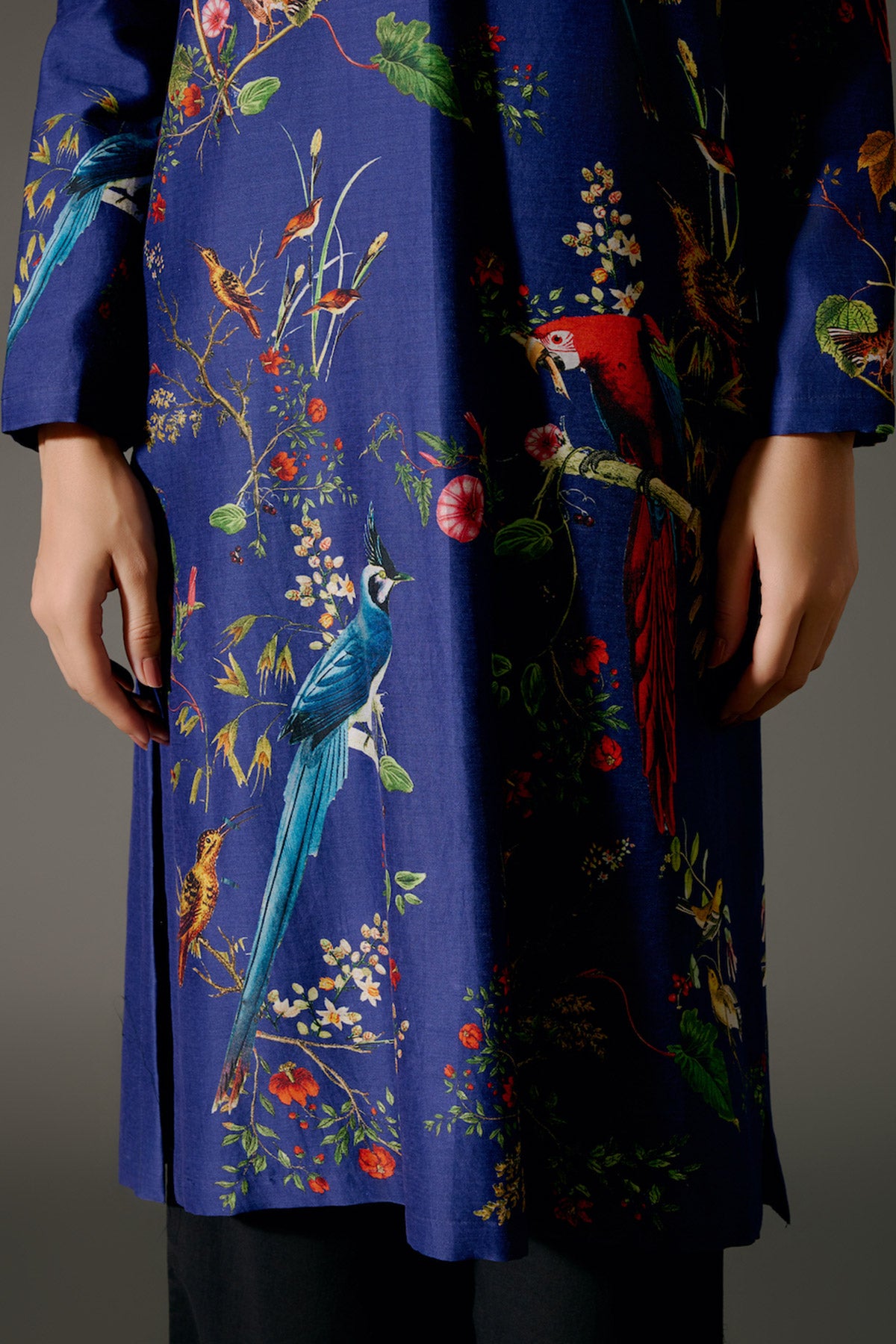 Indigo Chanderi Kurta Set With Digital Print & Embroidery & Volie Pant