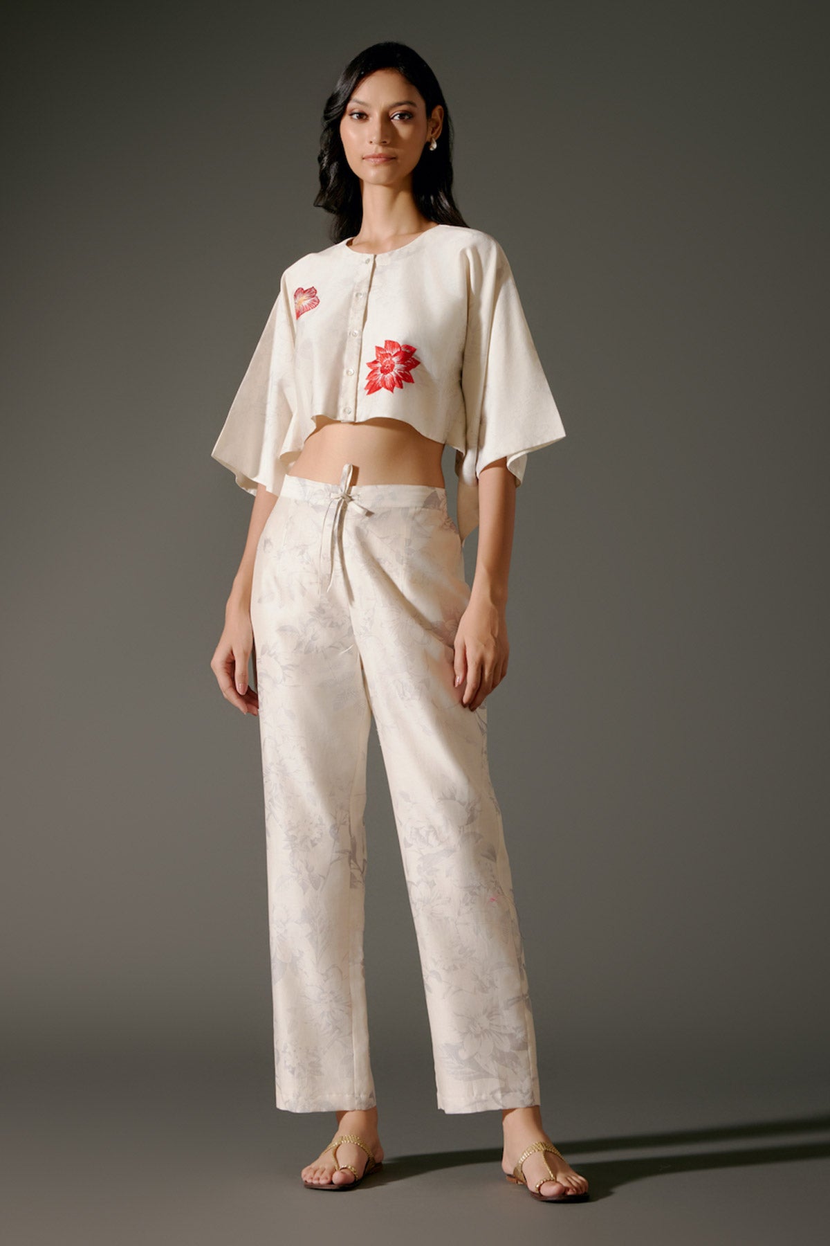 Ivory Chanderi Top Set With Digital Print & Embroidery