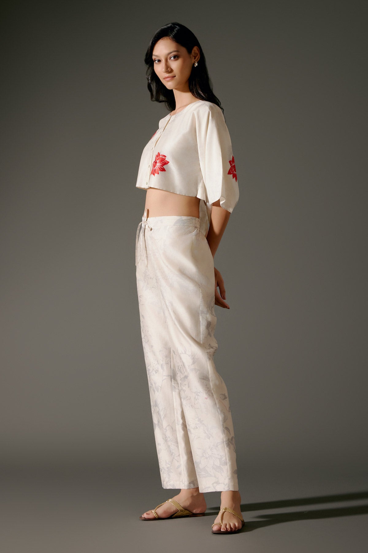 Ivory Chanderi Top Set With Digital Print & Embroidery