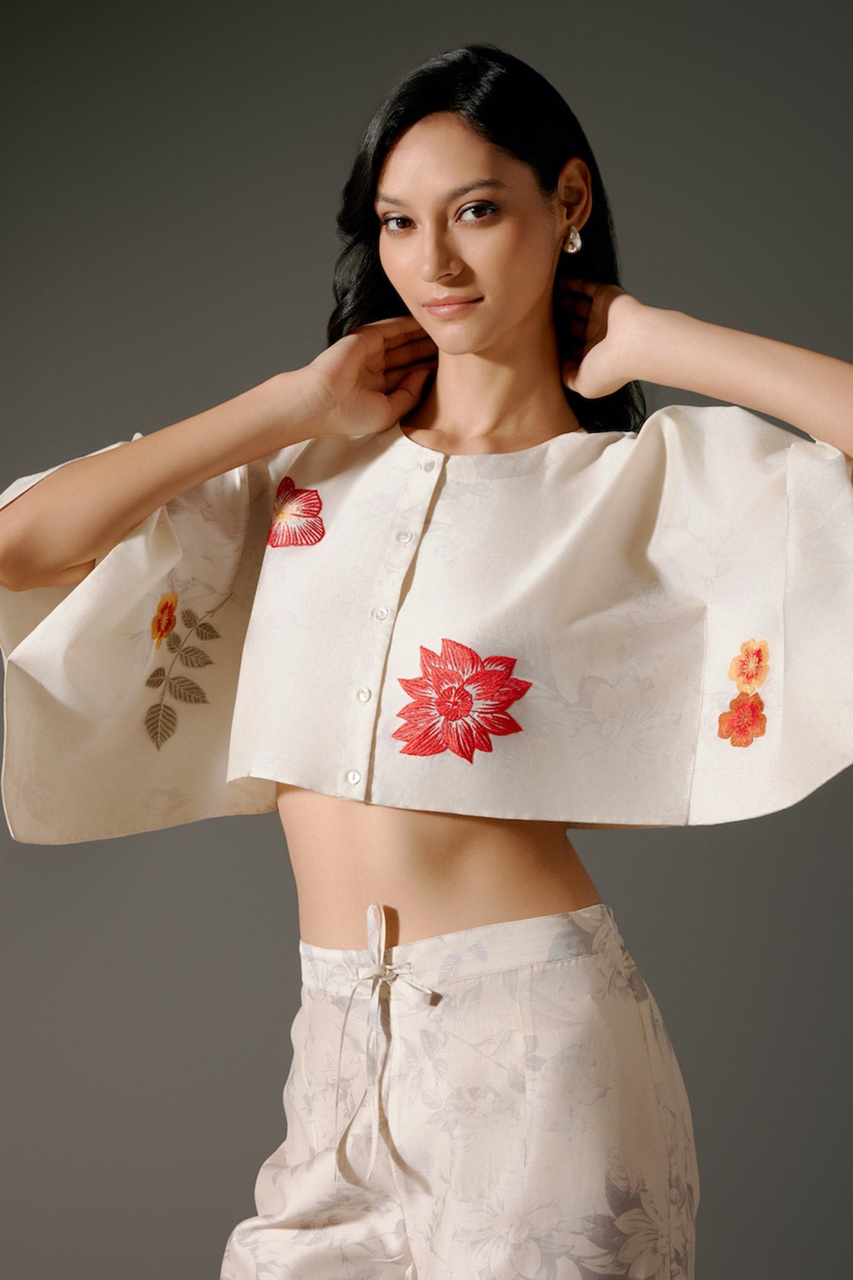 Ivory Chanderi Top Set With Digital Print & Embroidery