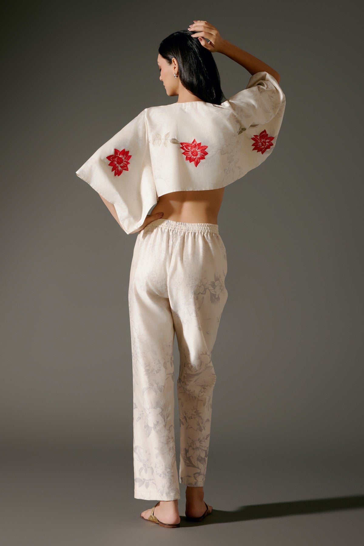 Ivory Chanderi Top Set With Digital Print & Embroidery