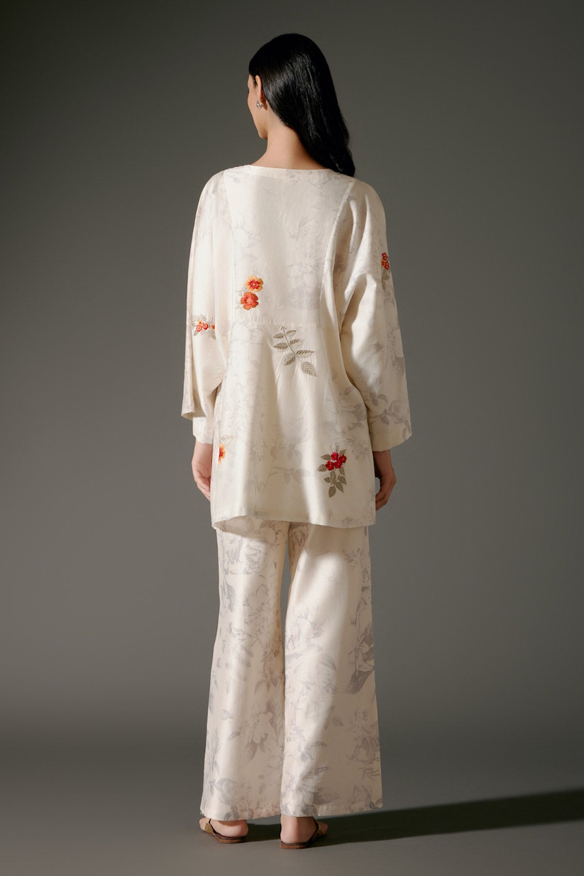 Ivory Peplum Chanderi Silk Tunic Set With Embroidery
