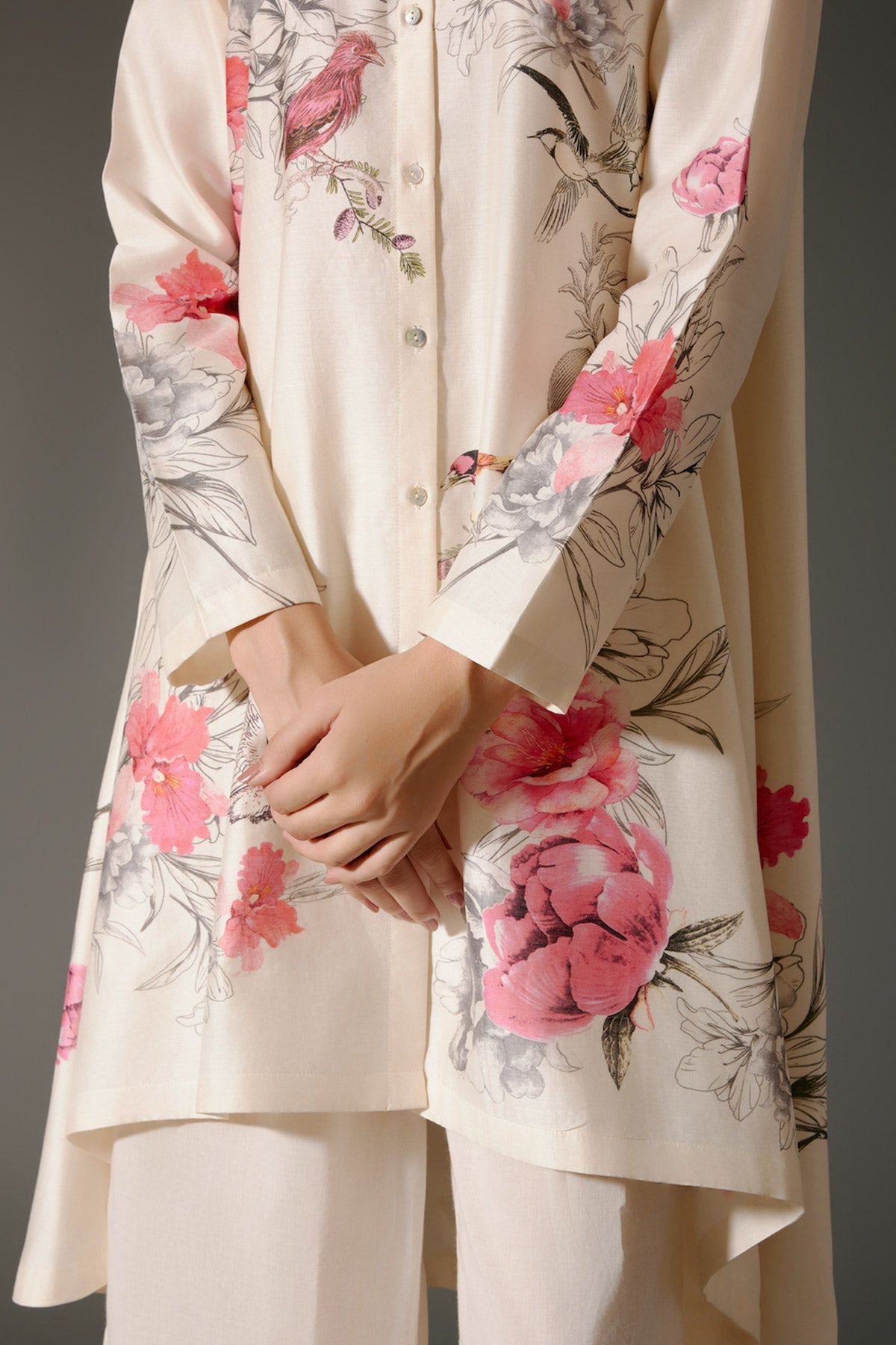 Women Flared Chanderi Silk Tunic Set with Embroidery & Volie Palazzo