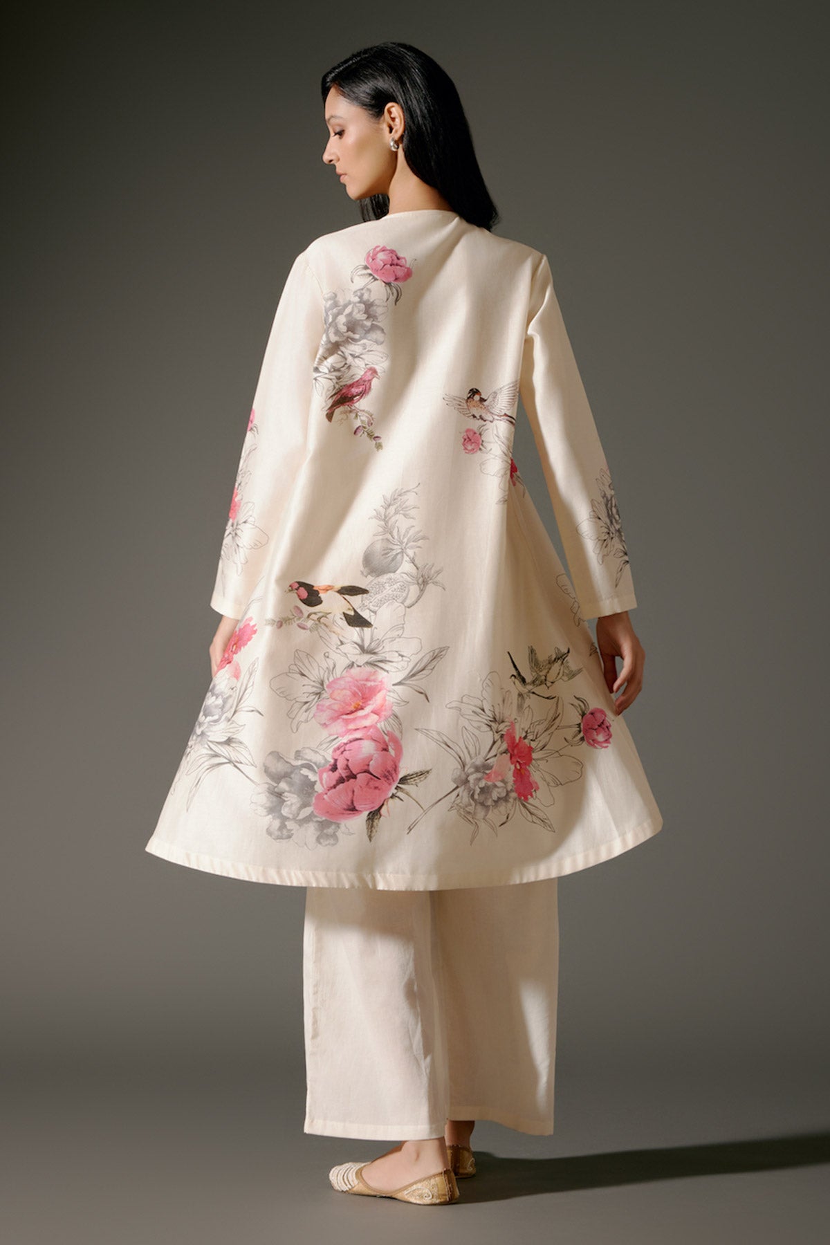 Women Flared Chanderi Silk Tunic Set with Embroidery & Volie Palazzo