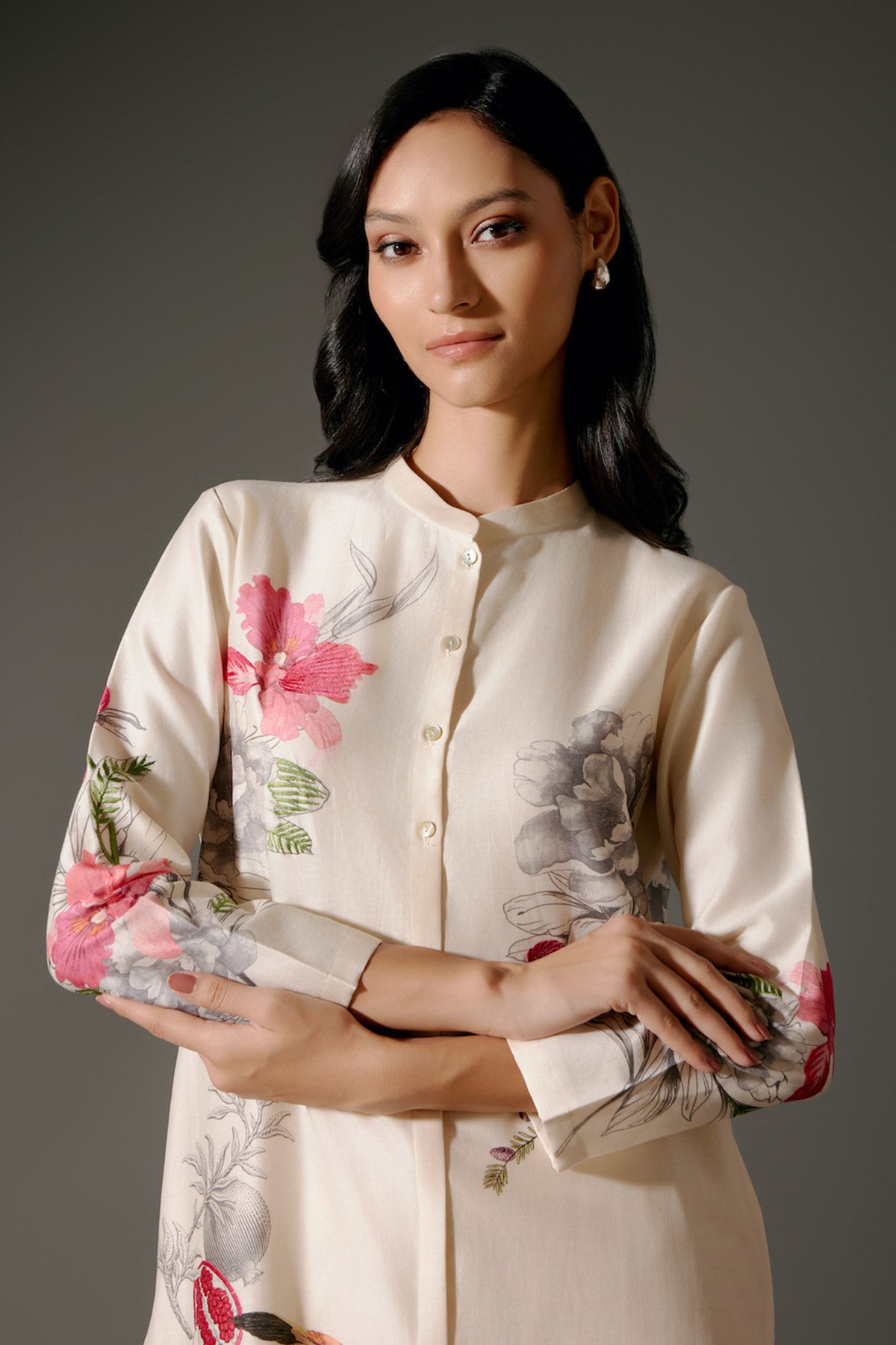 Ivory Chanderi Kurta Set With Embroidery & Volie Palazzo