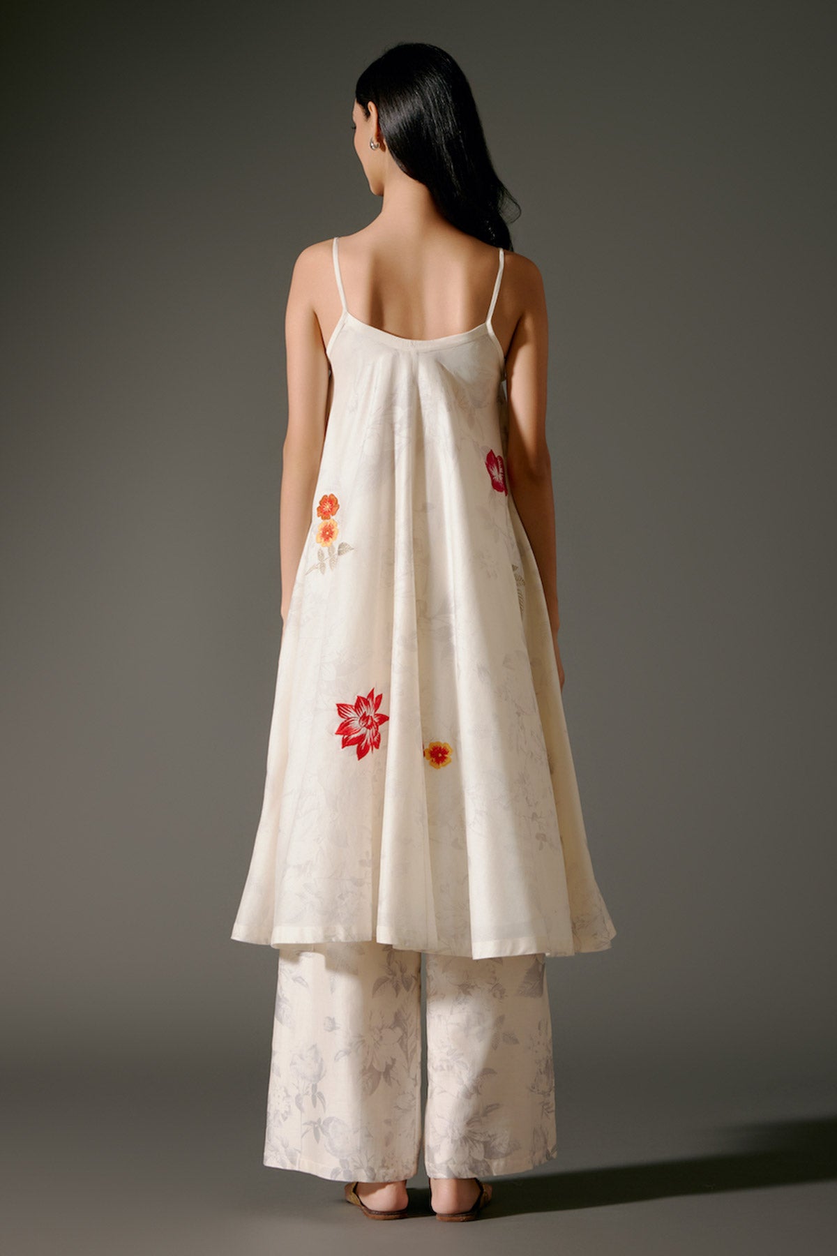 Ivory Flared Chanderi Silk Tunic Set with Floral Motif