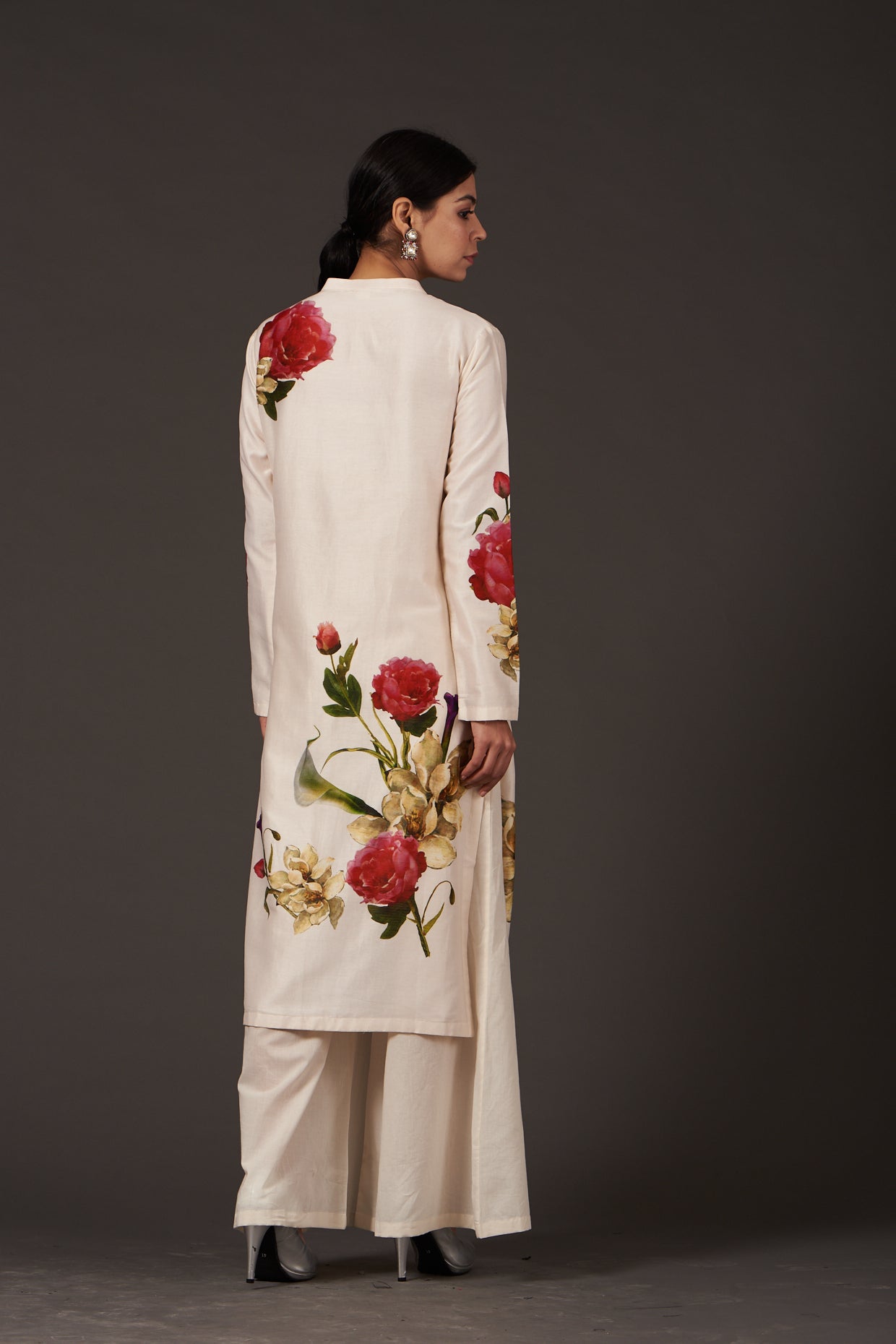 Ivory Chanderi Silk Digital Printed Tunic Set