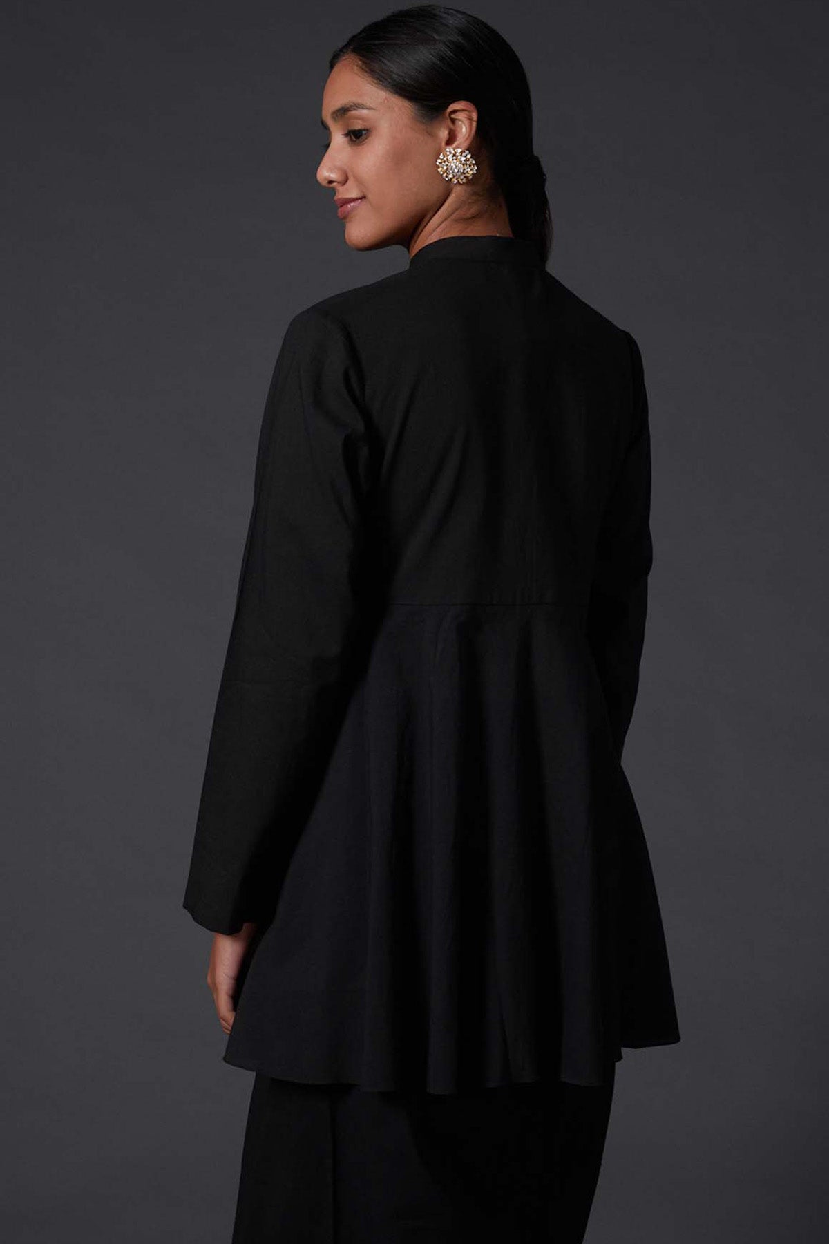 Black Embroidered Peplum Top With Palazzo Pants