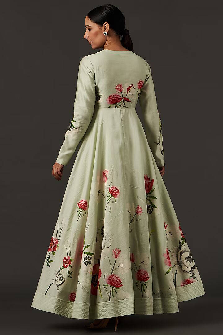 Chanderi Anarkali Set With Floral Digital Print