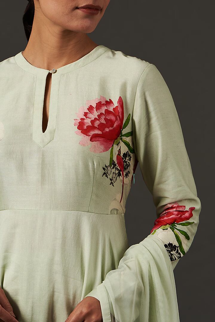 Chanderi Anarkali Set With Floral Digital Print