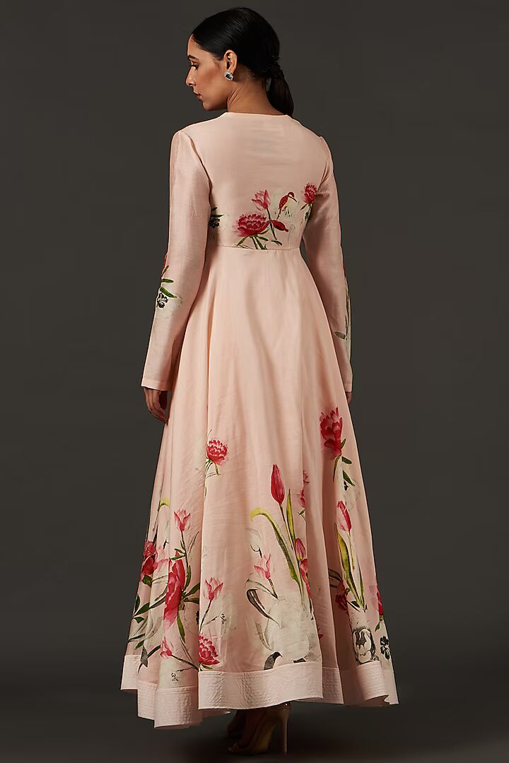 Chanderi Anarkali Set With Floral Digital Print