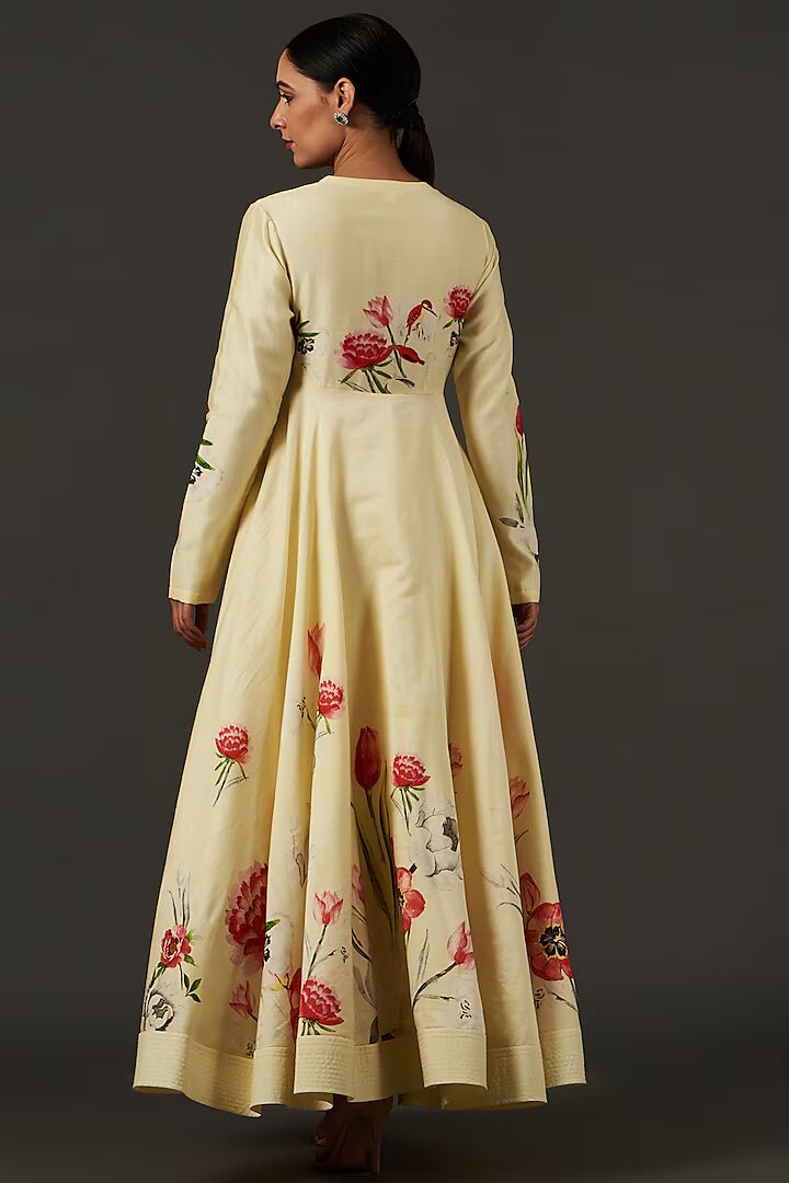 Chanderi Anarkali Set With Floral Digital Print