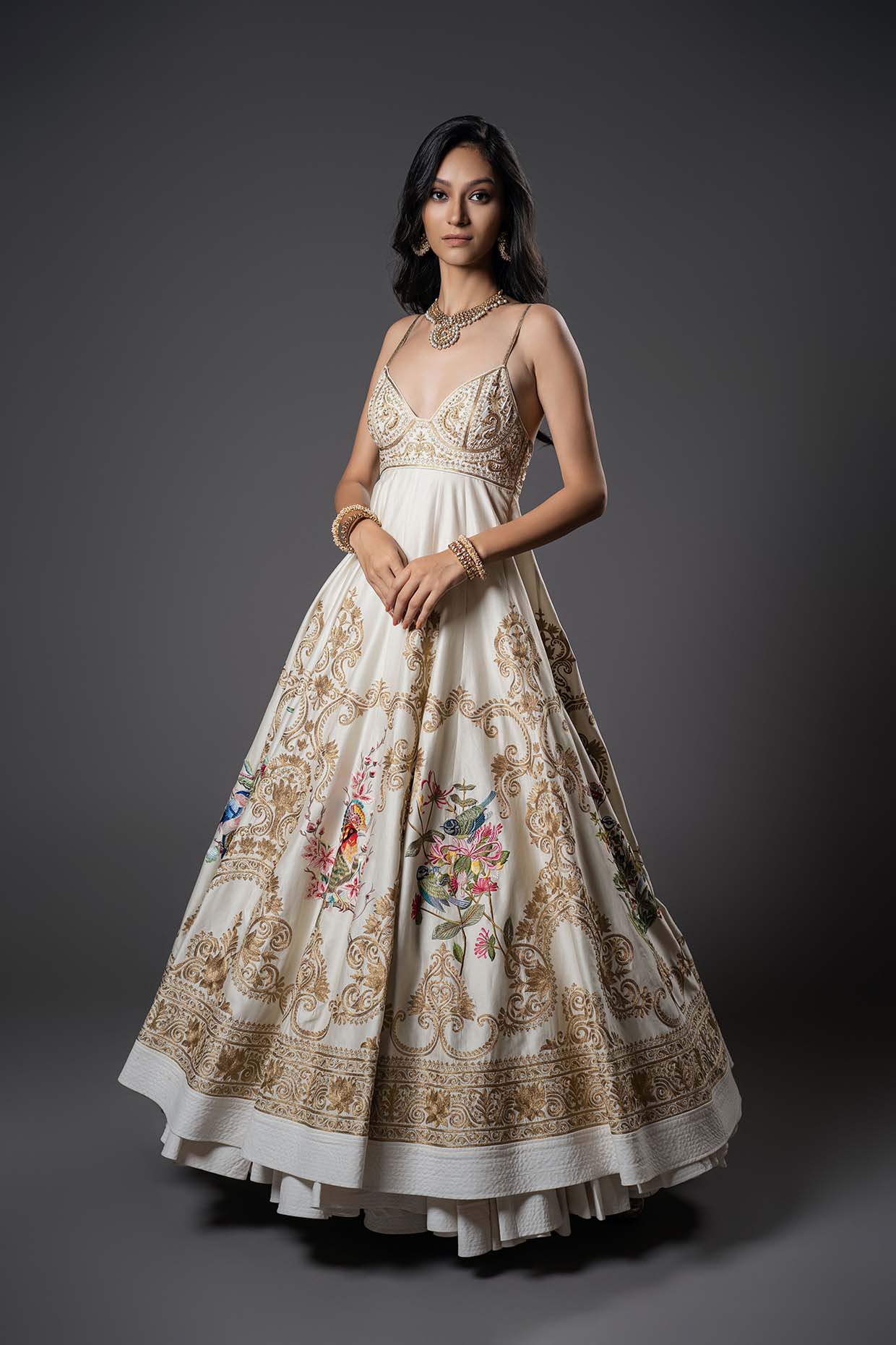 Ivory chanderi anarkali set