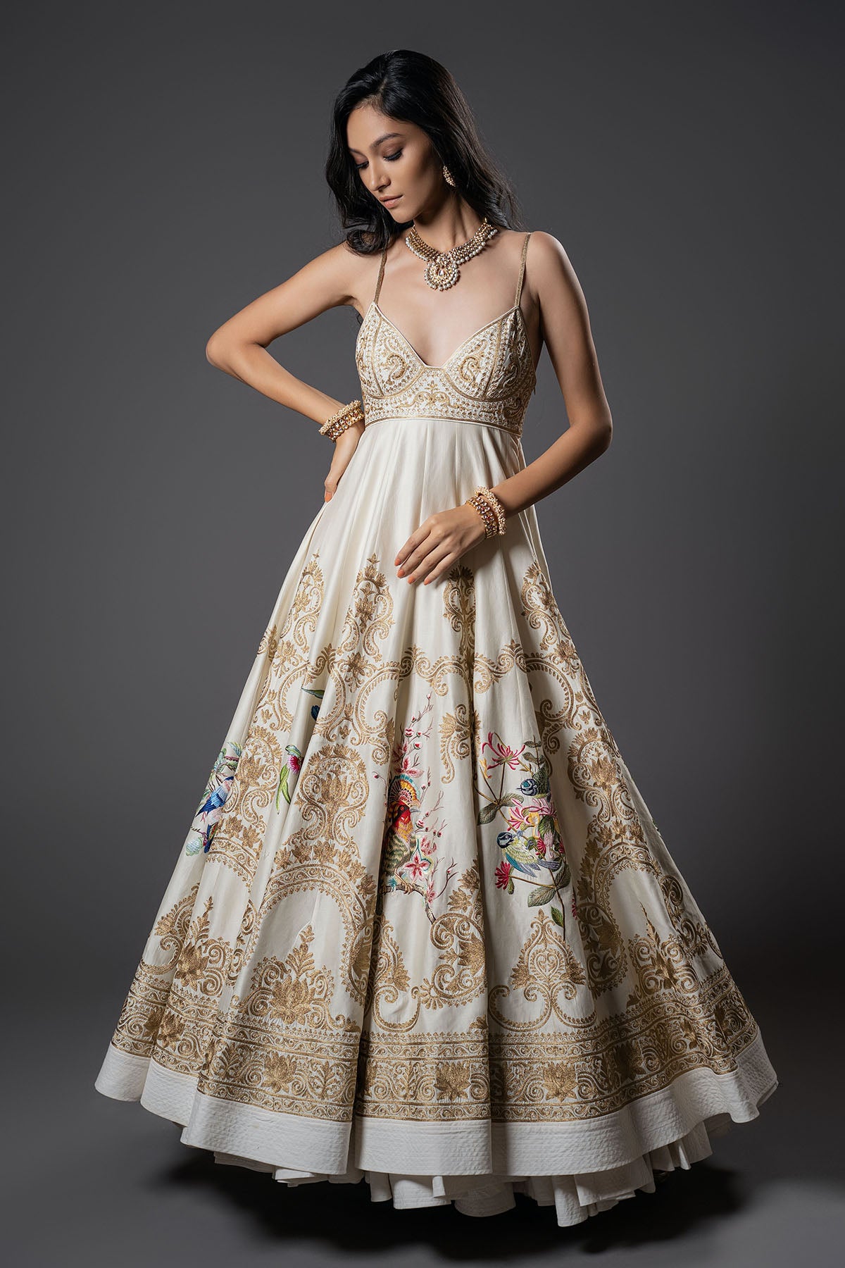 Strap Ivory Anarkali Set