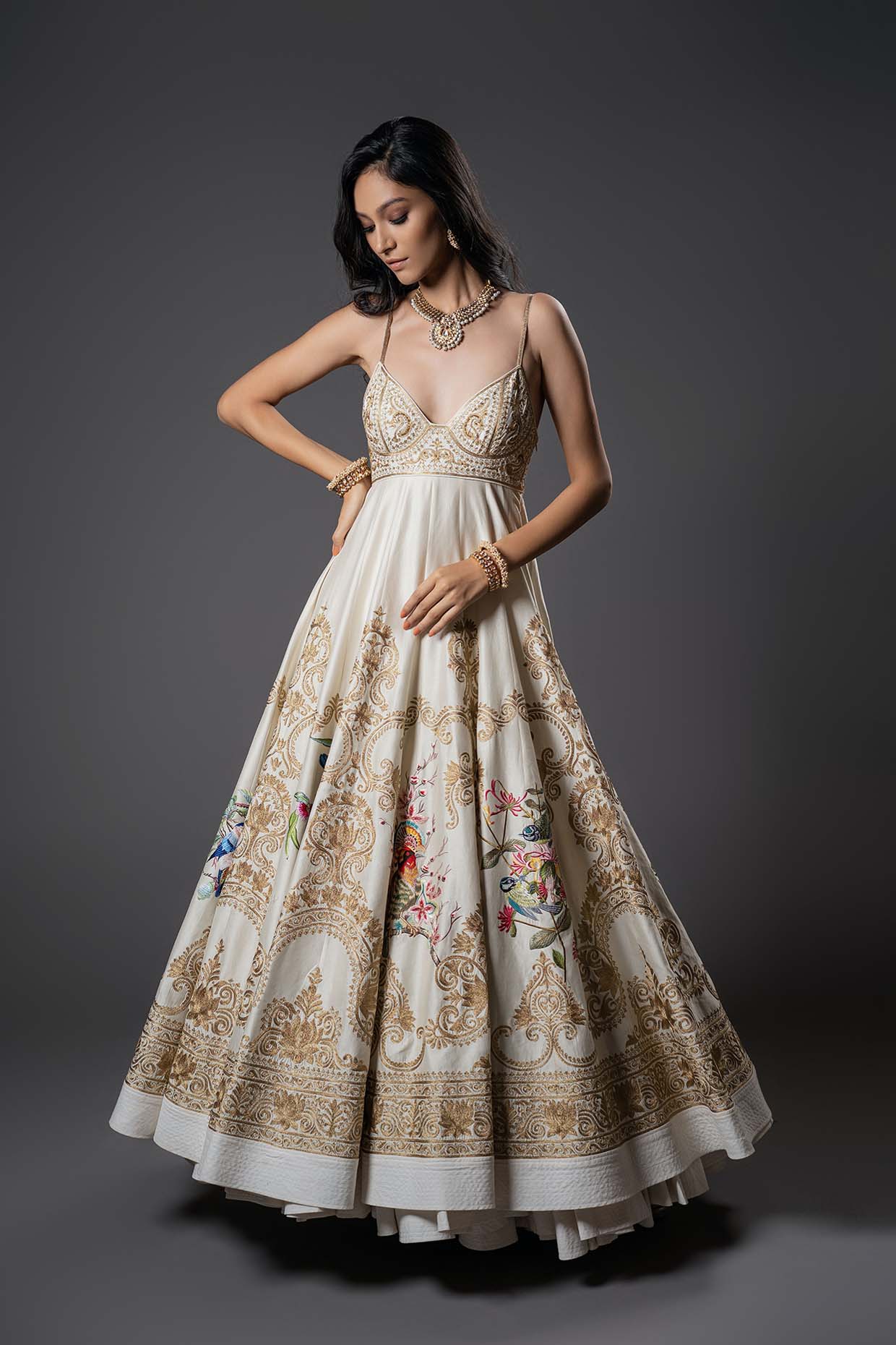 Ivory chanderi anarkali set