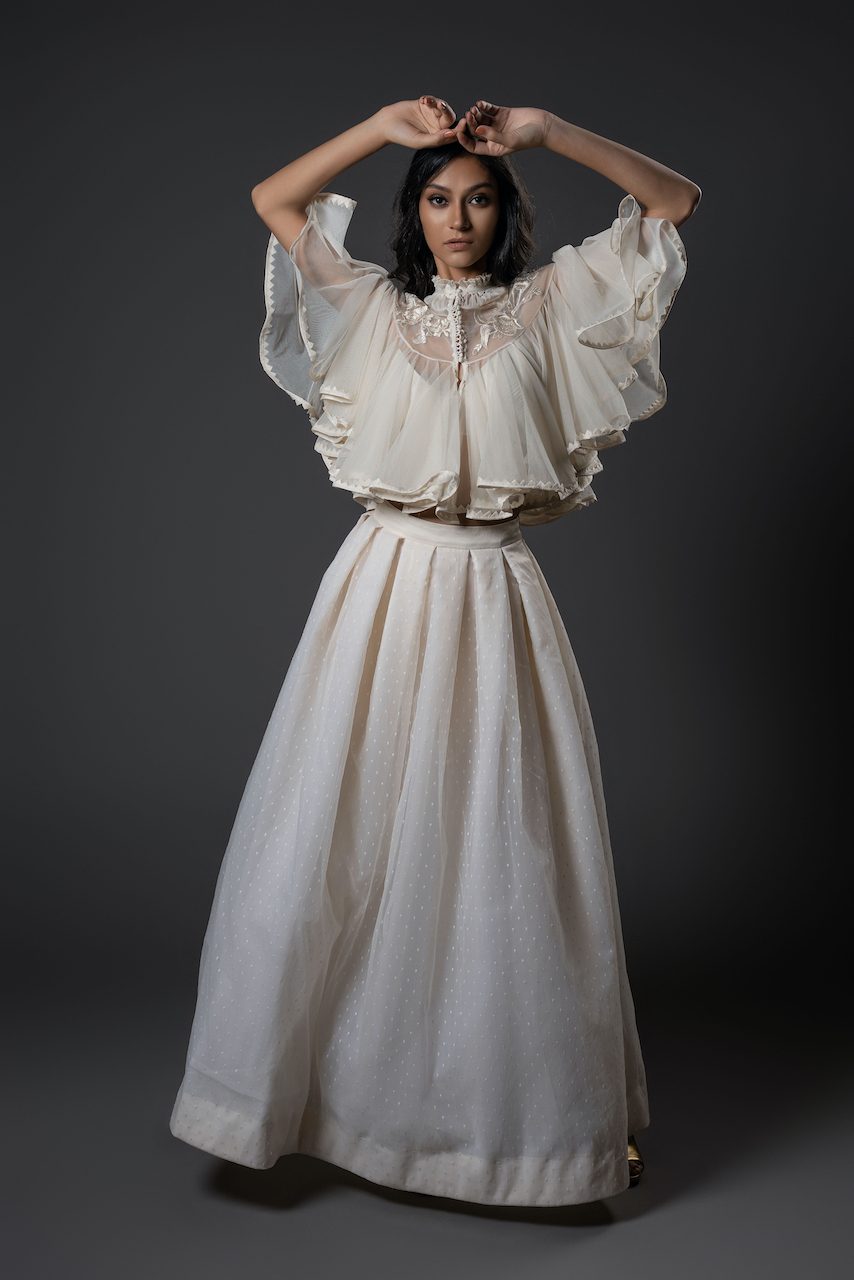 Net Cape With Floral Embroidery