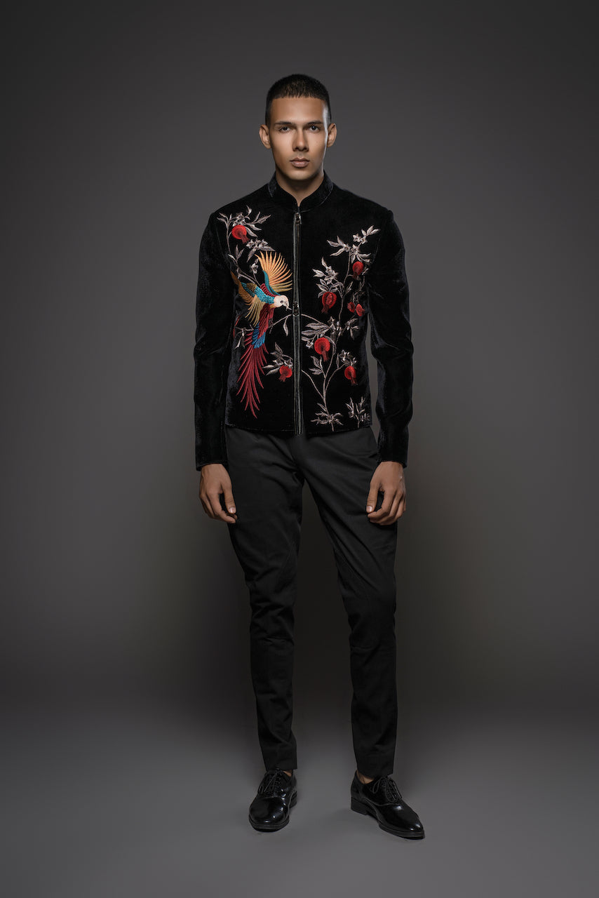Black Velvet Resham & Thread Hand Embroidered Jacket