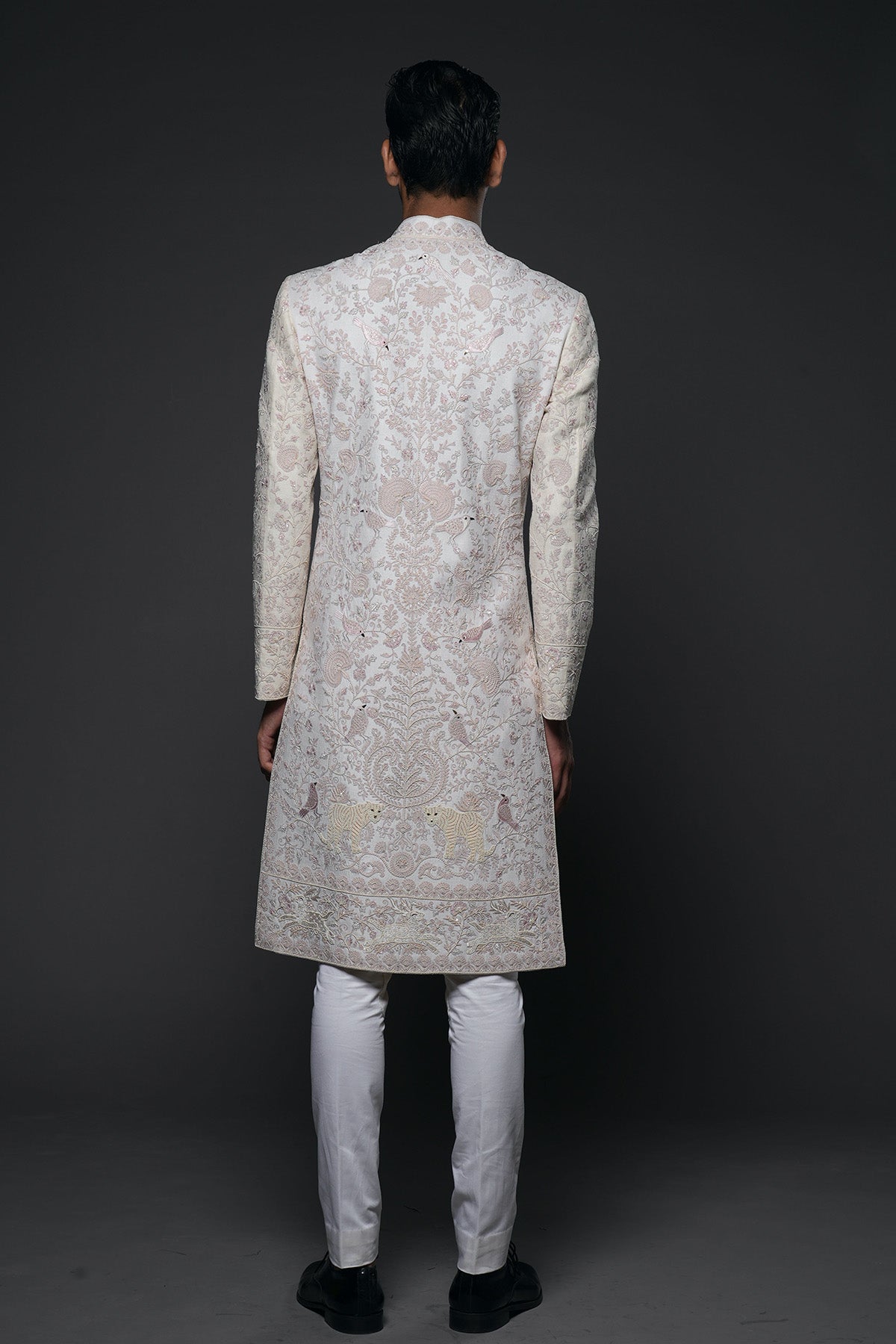 Men Ivory Matka Silk Resham Hand Embroidered Sherwani