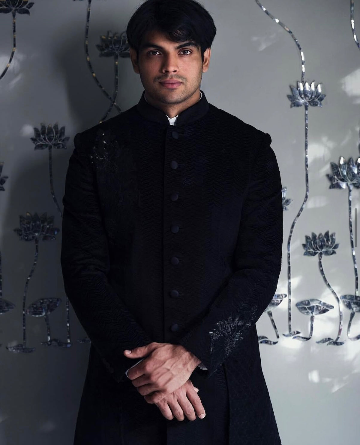 Neeraj Chopra in Rohit Bal Velvet Embroidered Sherwani