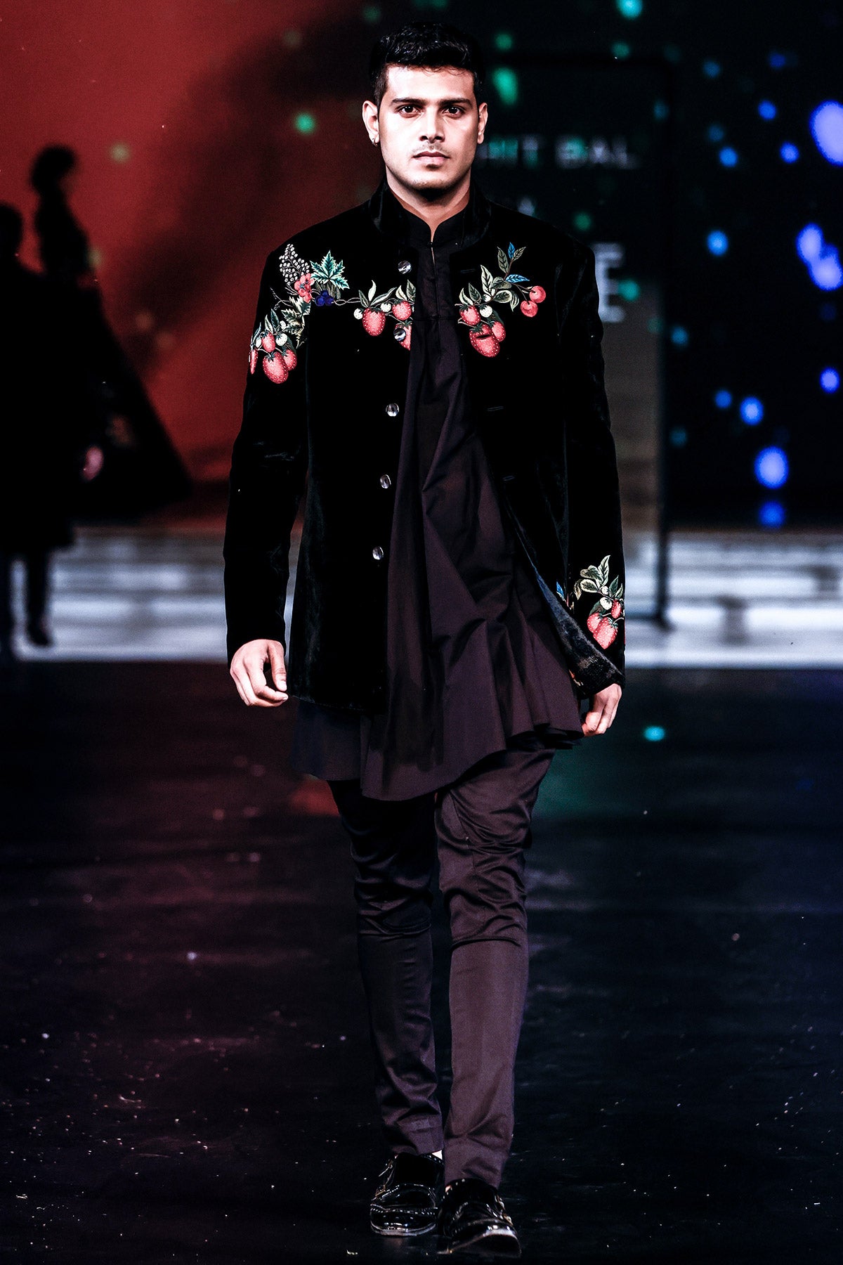 Silk Velvet Bandhgala With Embroidery