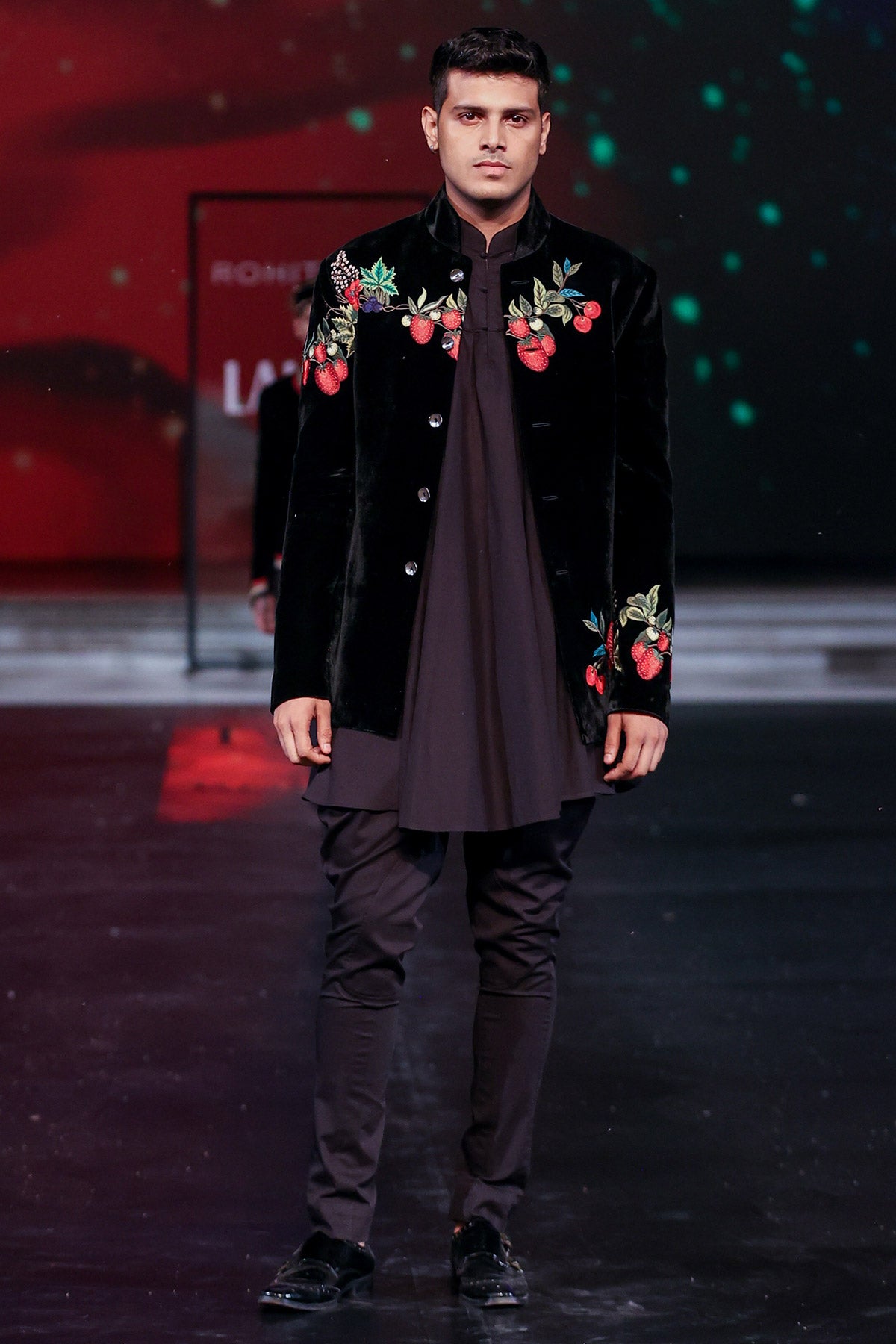Silk Velvet Bandhgala With Embroidery