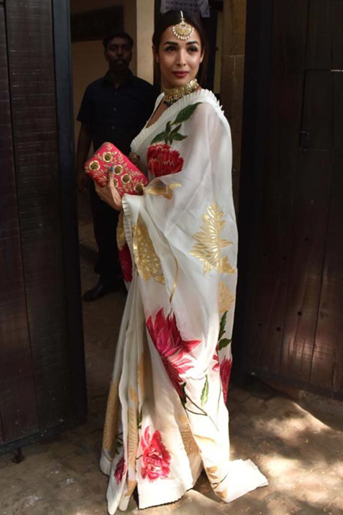 Ivory Organza Saree With Floral Embroidery