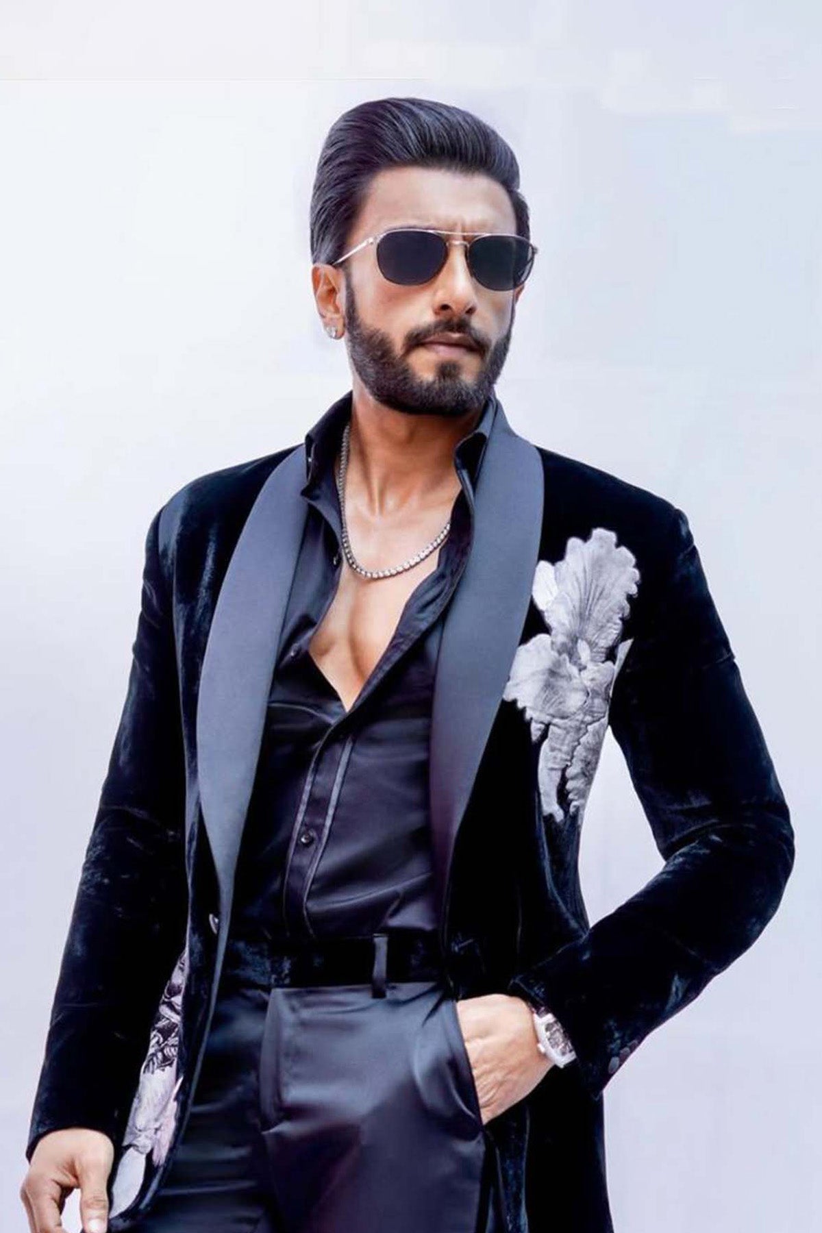 Black velvet Tuxedo with resham and emb work