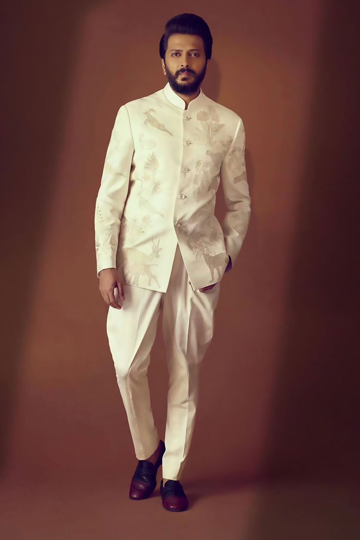 Ivory Jungle Bandhgala in Matka Silk with Embroidery
