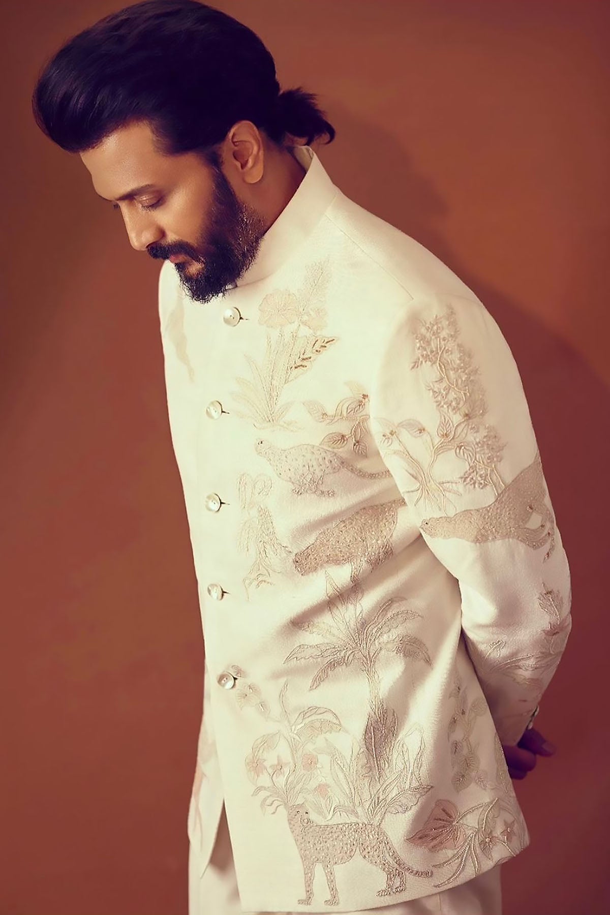 Ivory Jungle Bandhgala in Matka Silk with Embroidery