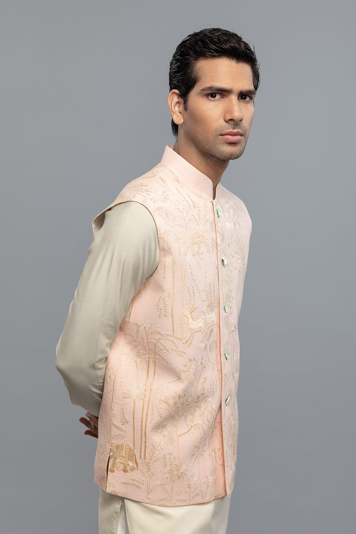 Men's Matka Silk Bundi with Resham Embroidery