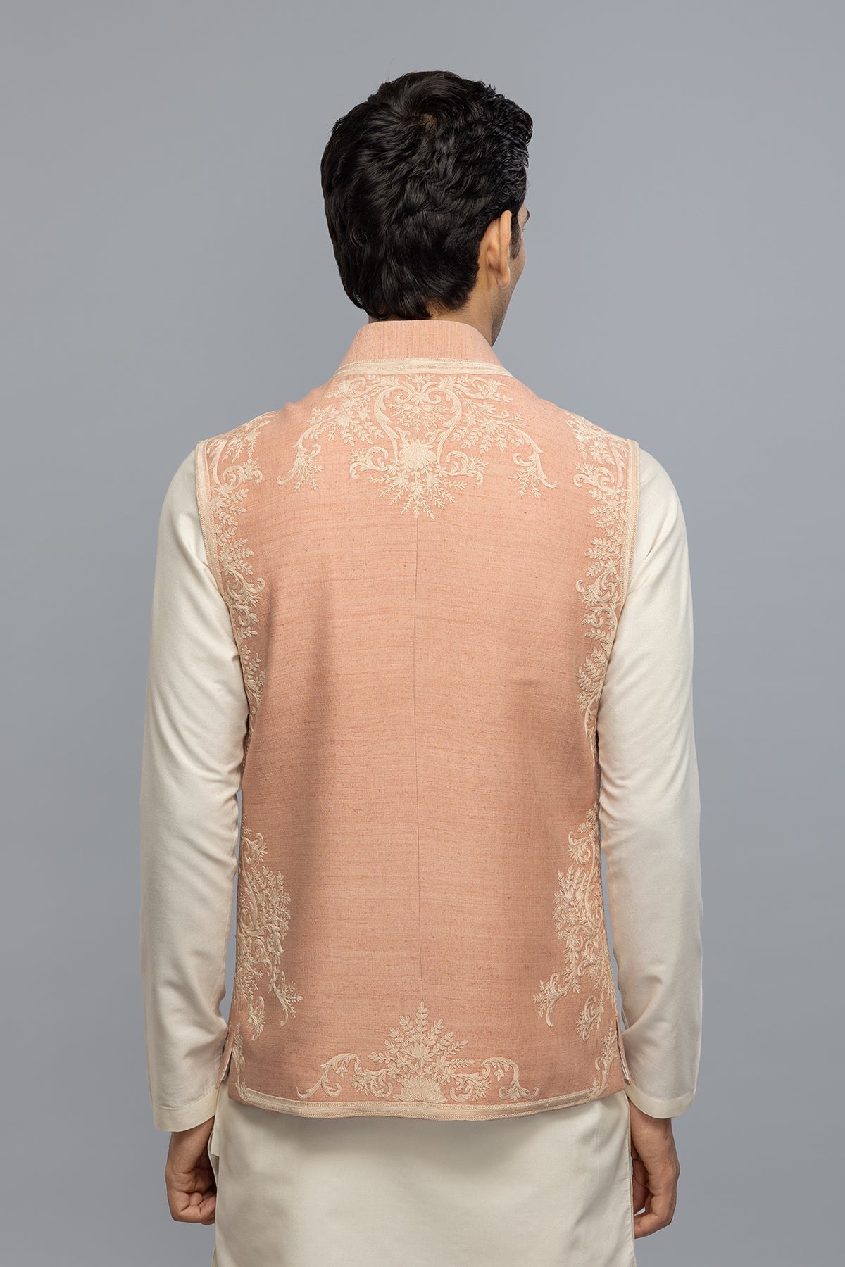 Men's Ivory Matka Silk Bundi with Resham Embroidery