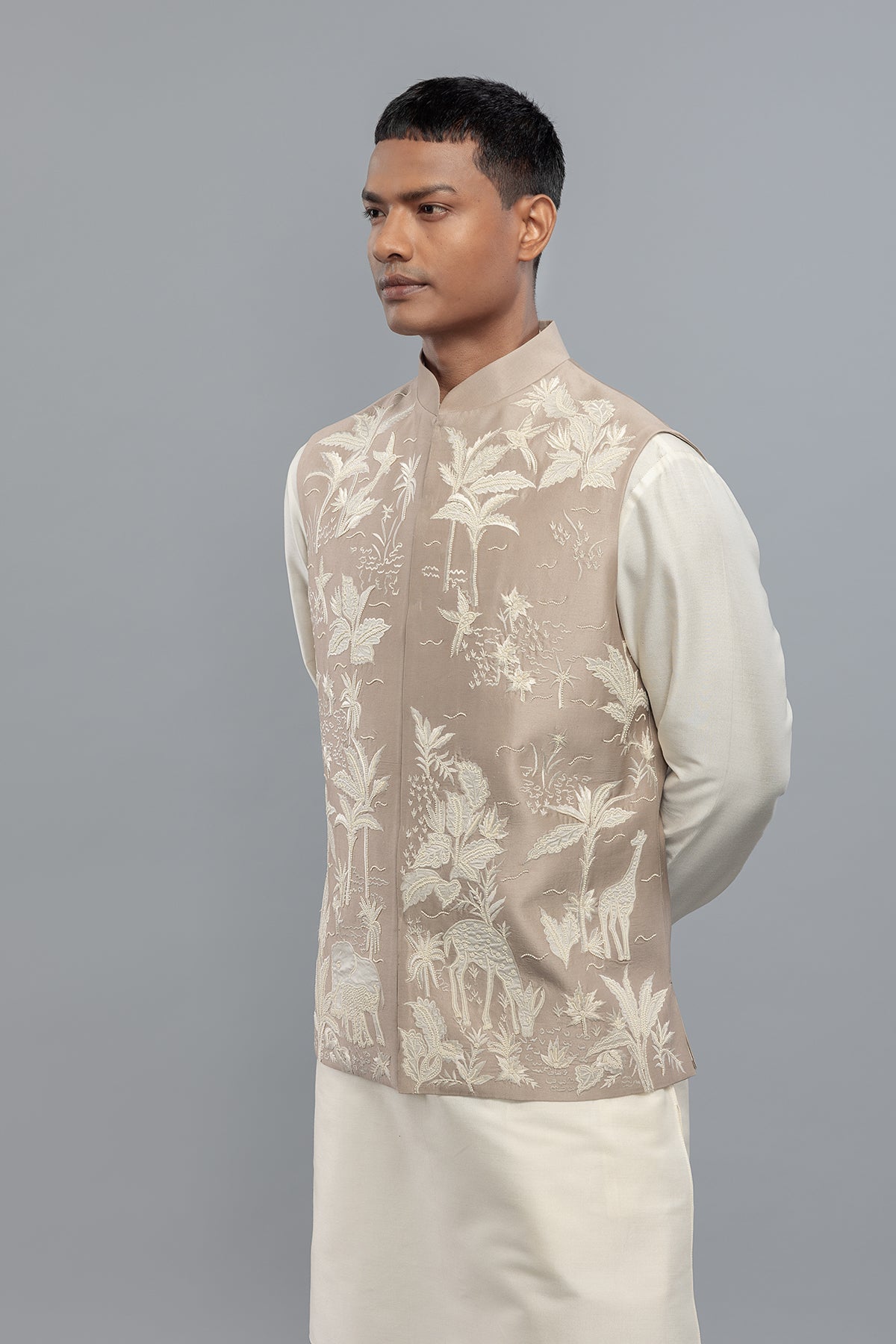 Men's Matka Silk Bundi with Resham Embroidery