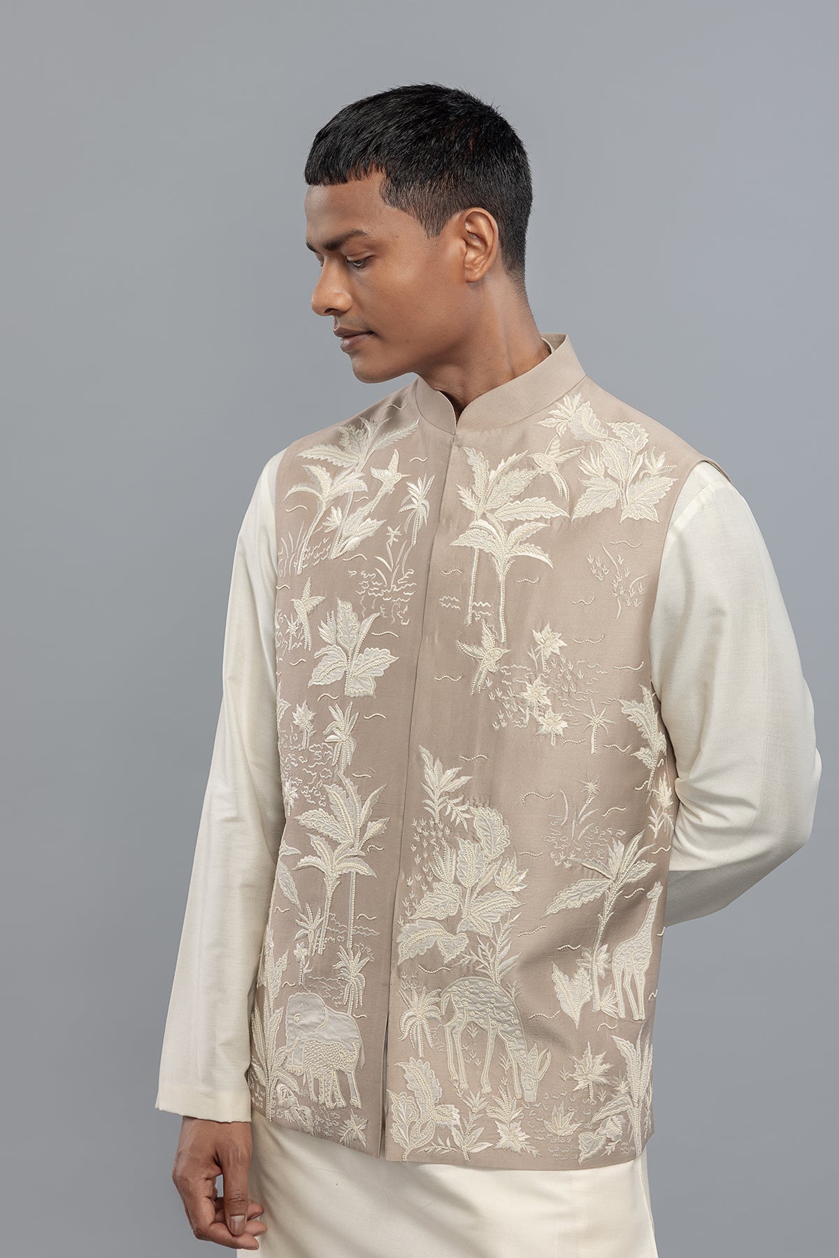 Men's Matka Silk Bundi with Resham Embroidery