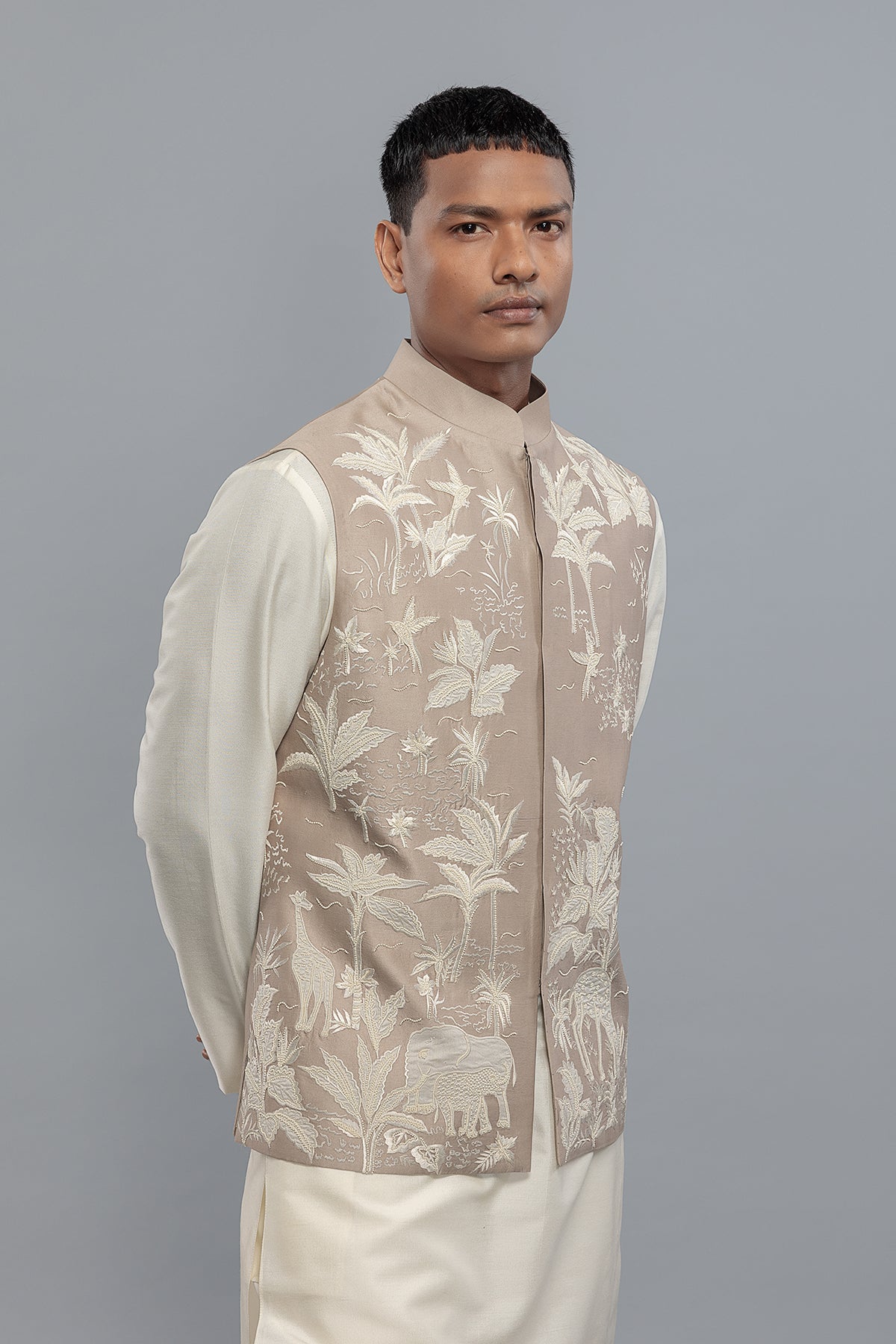 Men's Matka Silk Bundi with Resham Embroidery