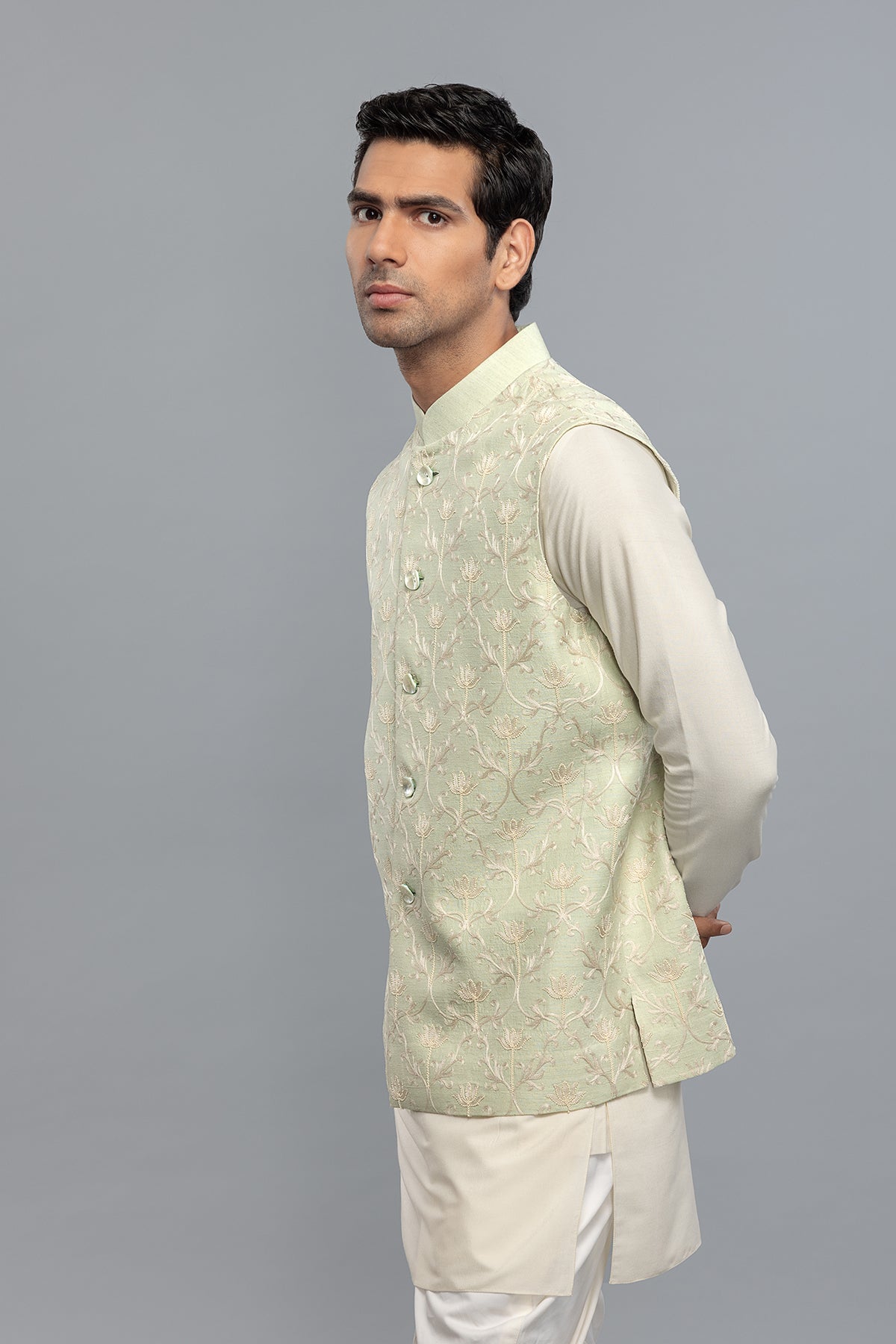Men's Matka Silk Bundi with Resham Embroidery