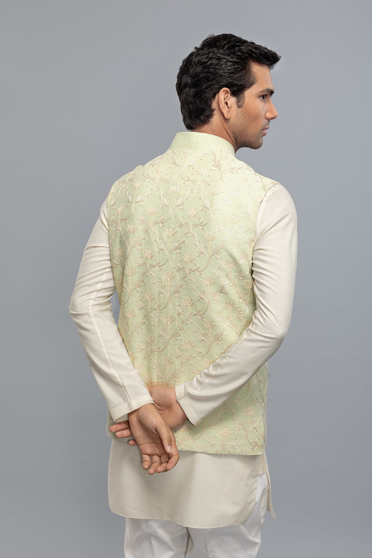 Men's Matka Silk Bundi with Resham Embroidery