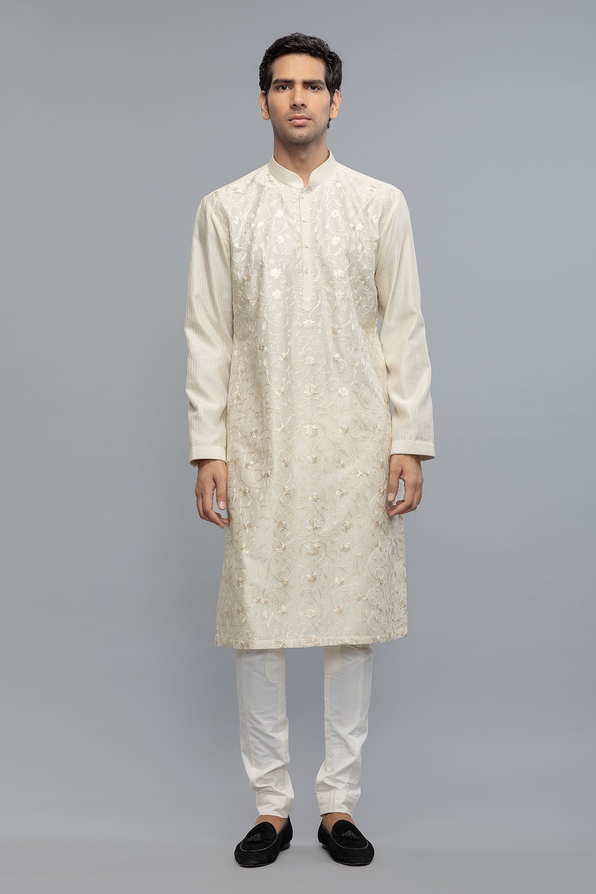 Men's Chanderi Kurta Set with Resham Embroidery