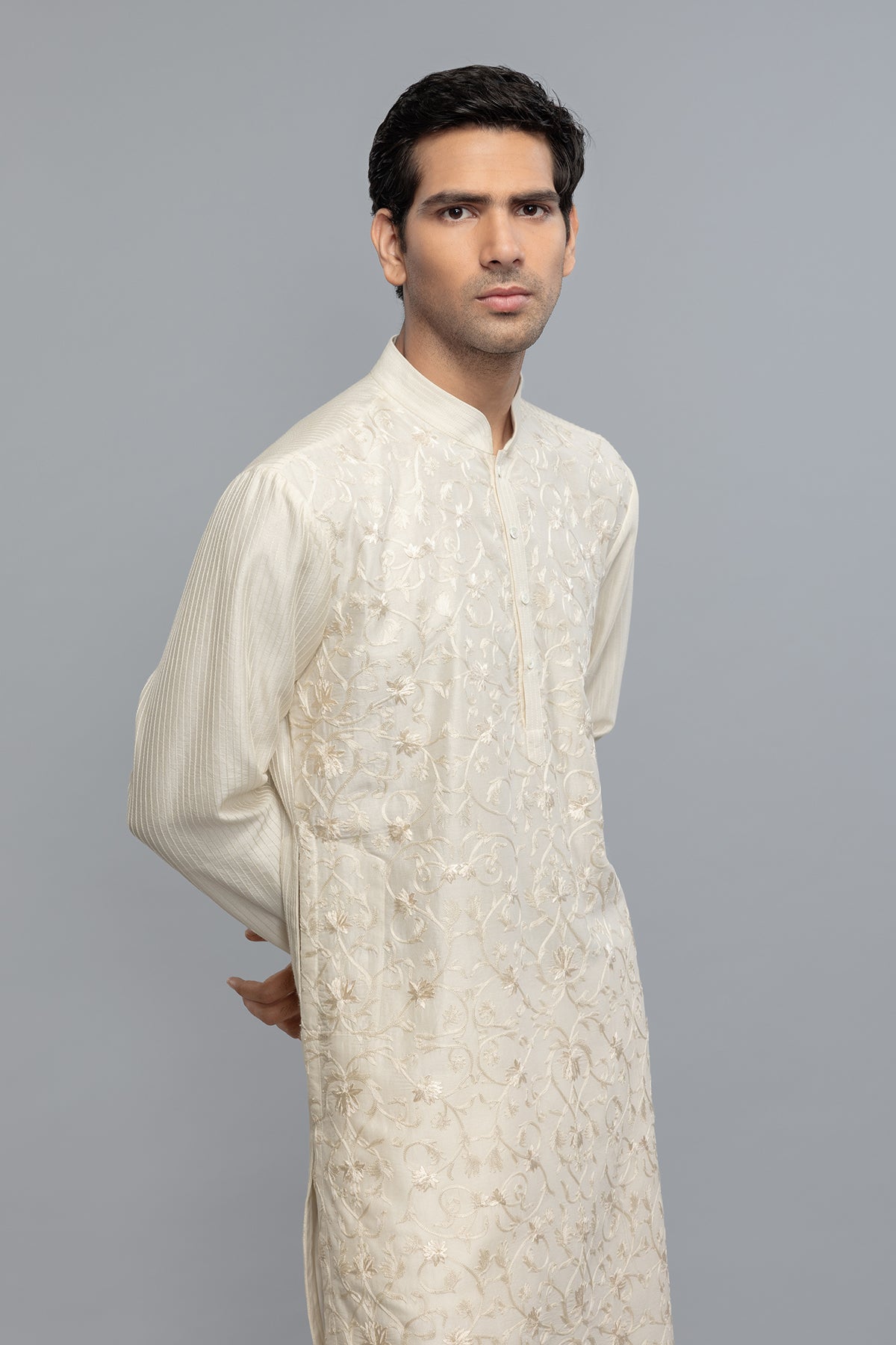 Men's Chanderi Kurta Set with Resham Embroidery