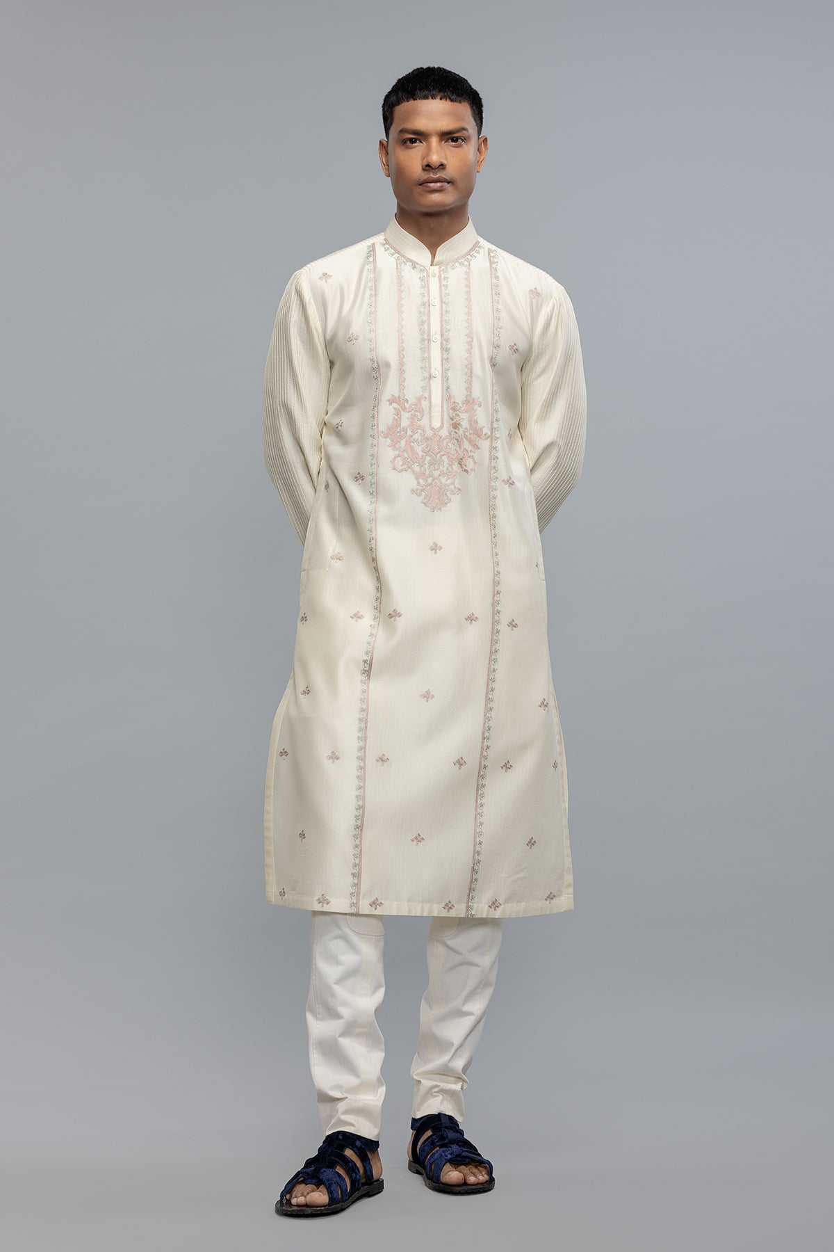 Men's Chanderi Kurta Set with Fine Resham Detailing