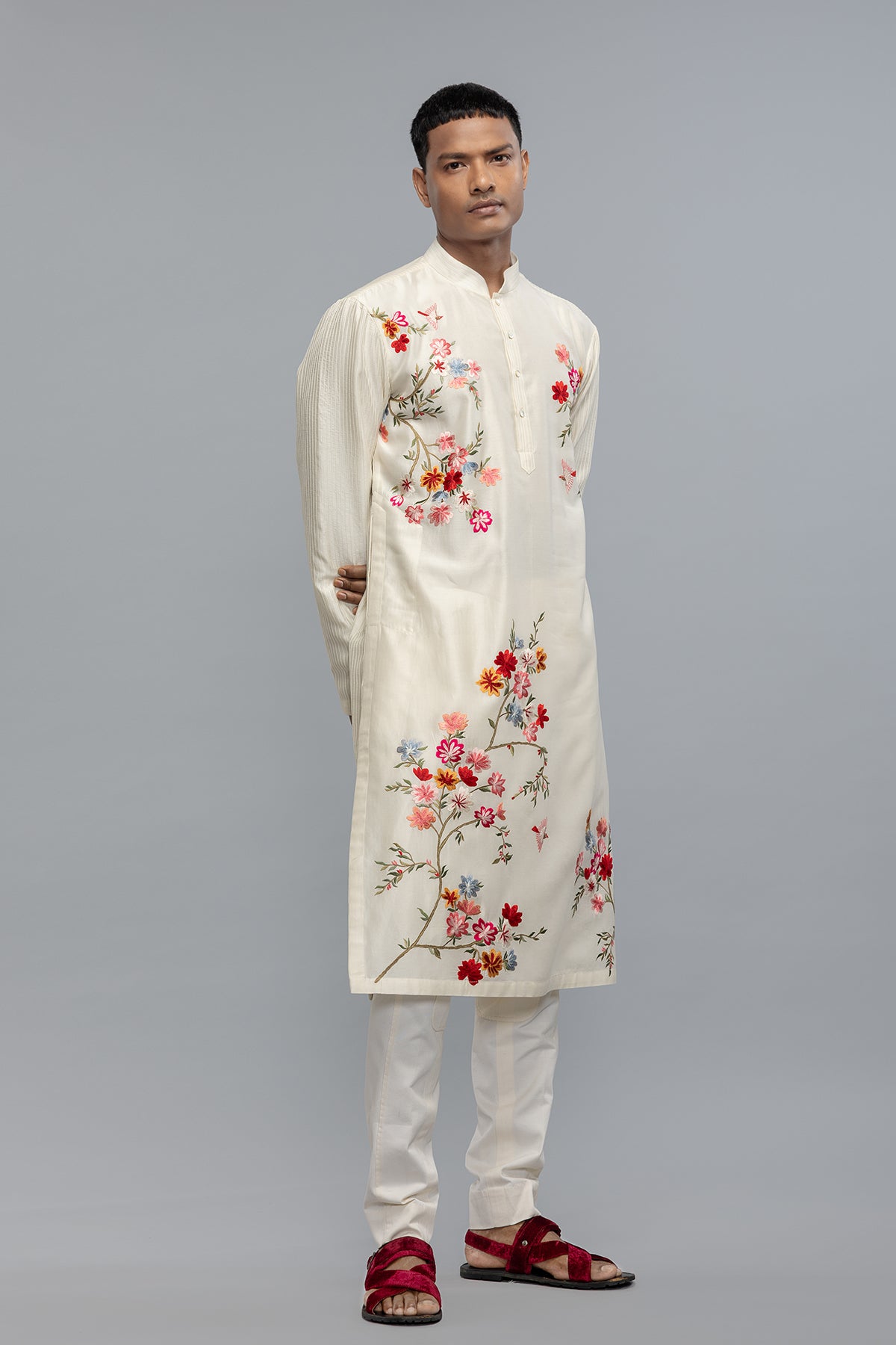 Men's Chanderi Kurta with Embroidery