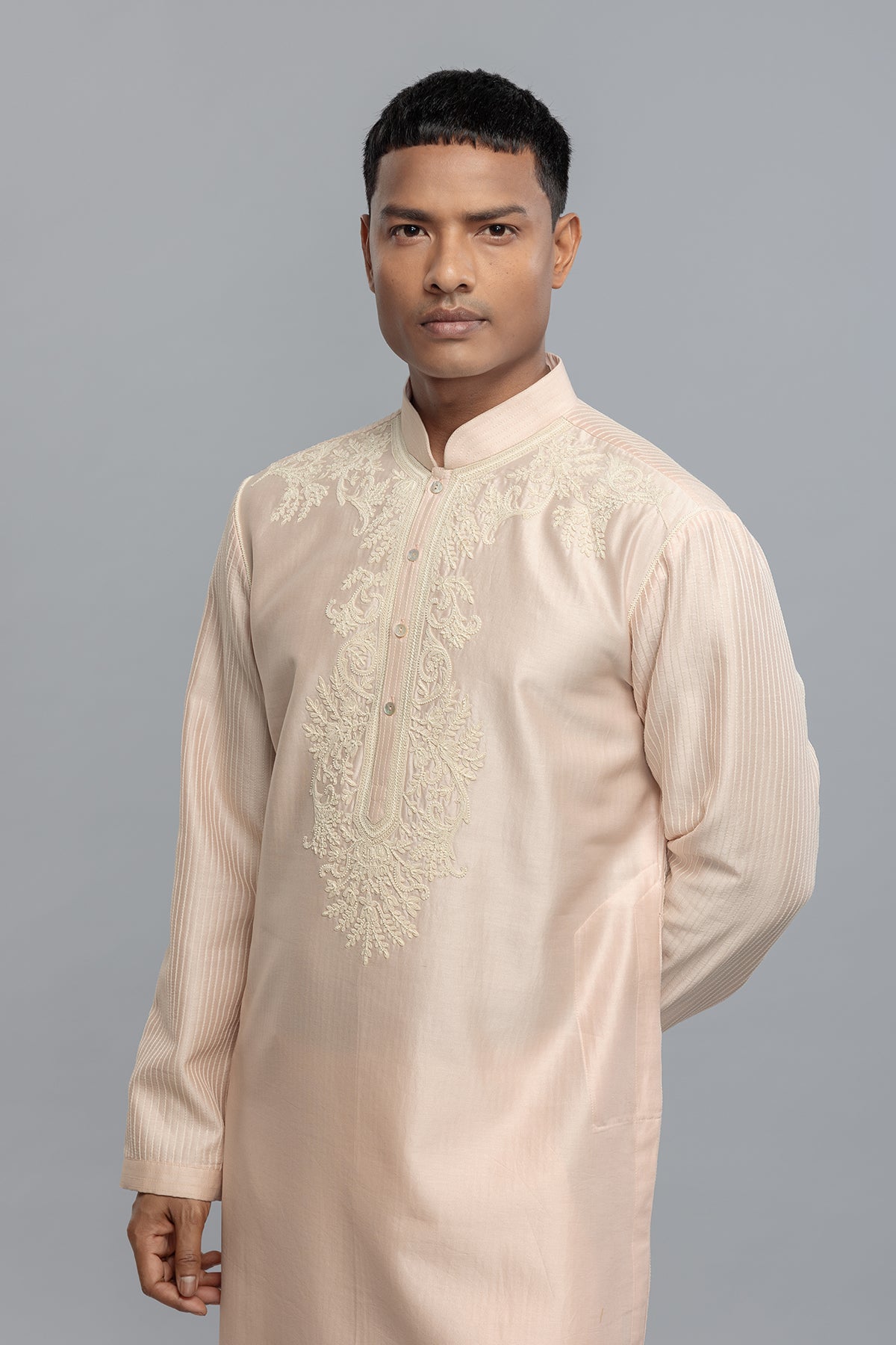 Men's Chanderi Kurta Set with Artisan Threadwork Embroidery