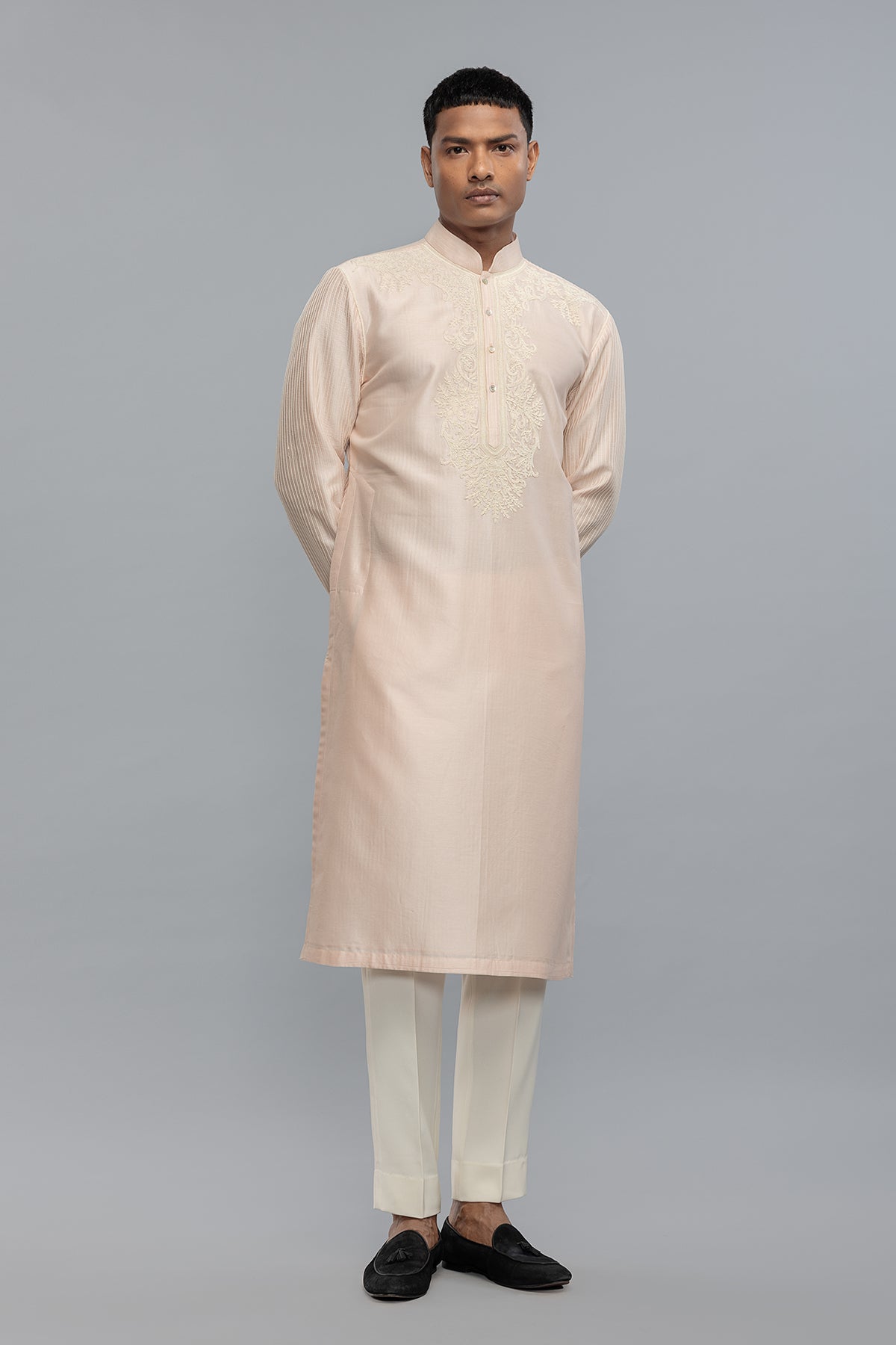 Men's Chanderi Kurta Set with Artisan Threadwork Embroidery