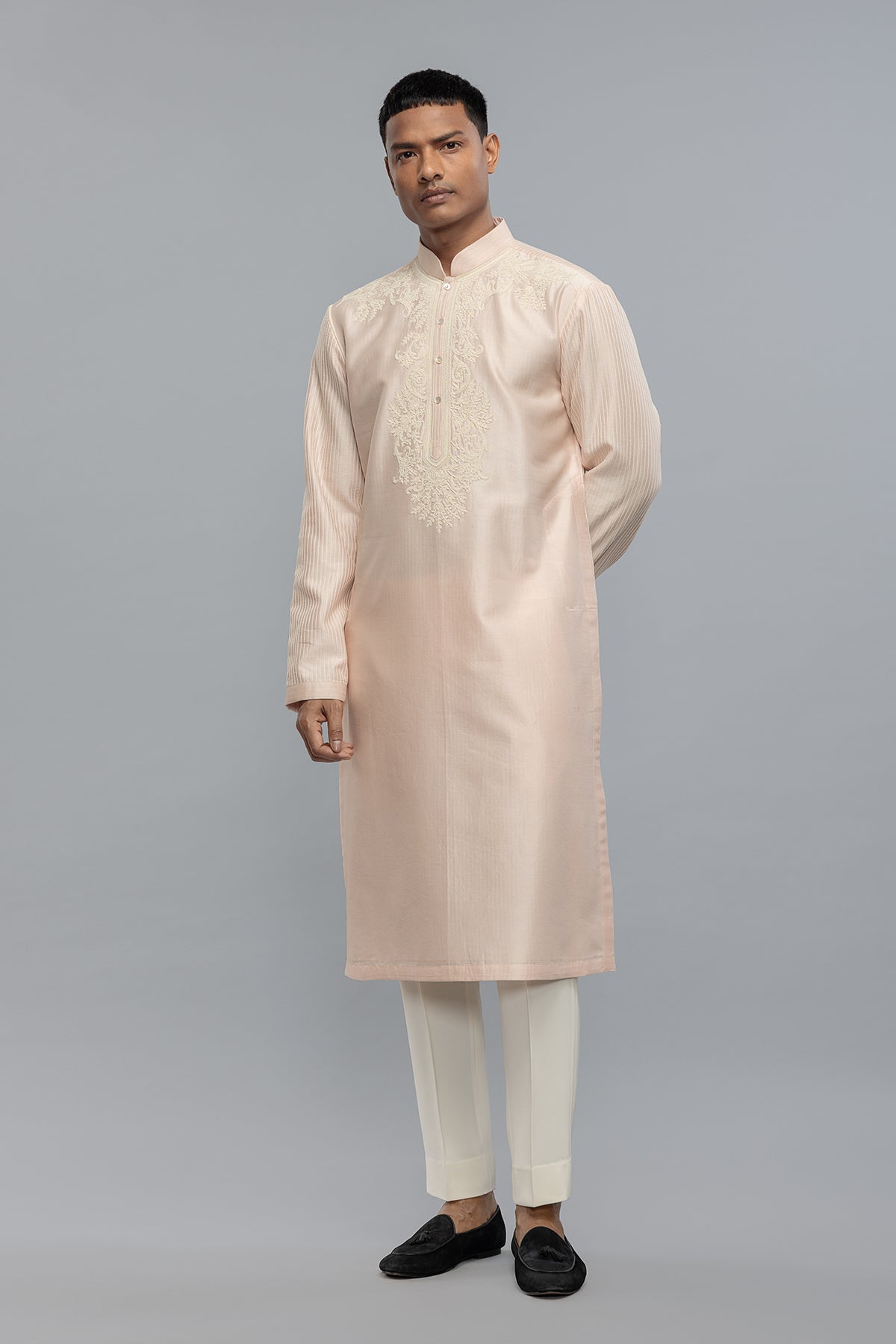 Men's Chanderi Kurta Set with Artisan Threadwork Embroidery