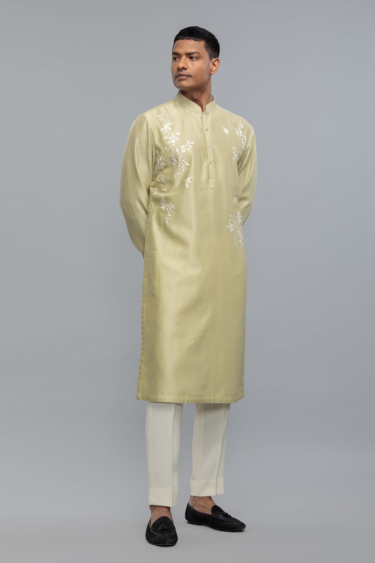 Men's Sage Green Kurta Set with Embroidery