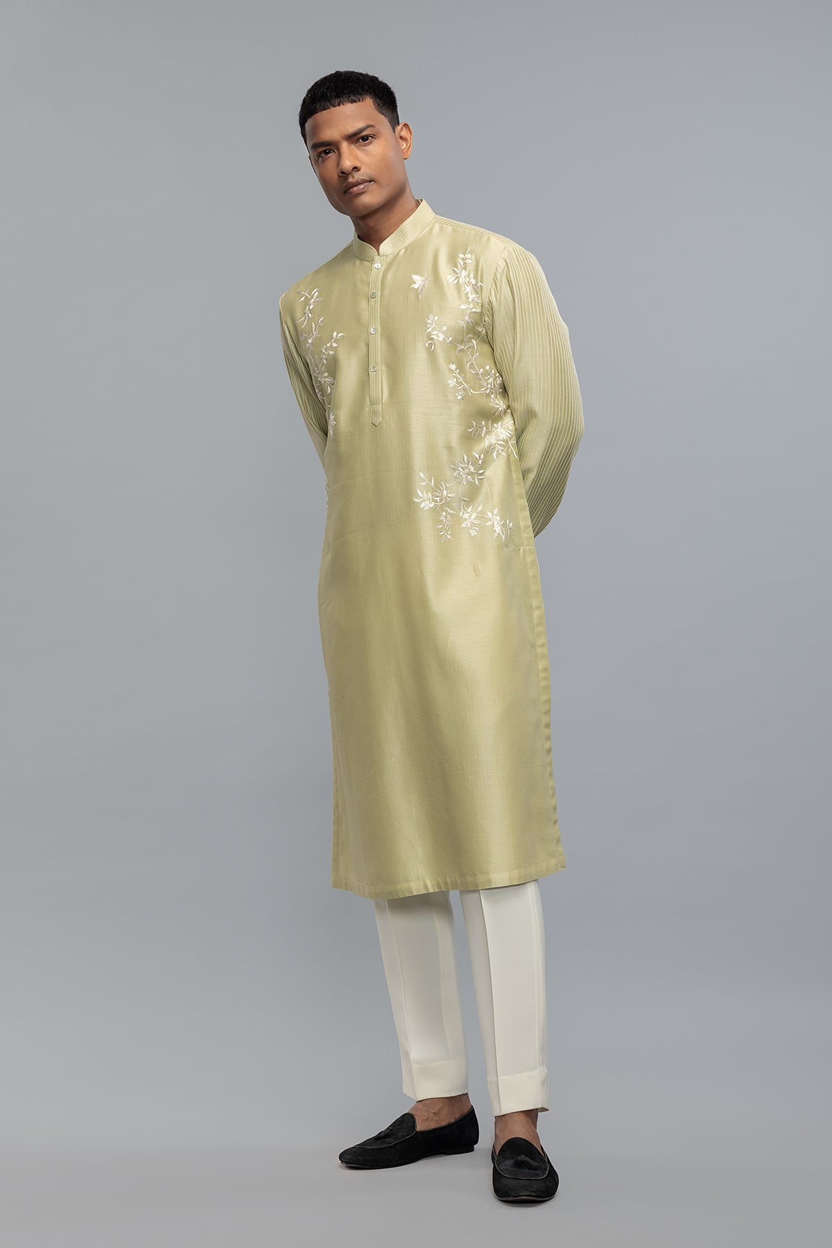 Men's Sage Green Kurta Set with Embroidery